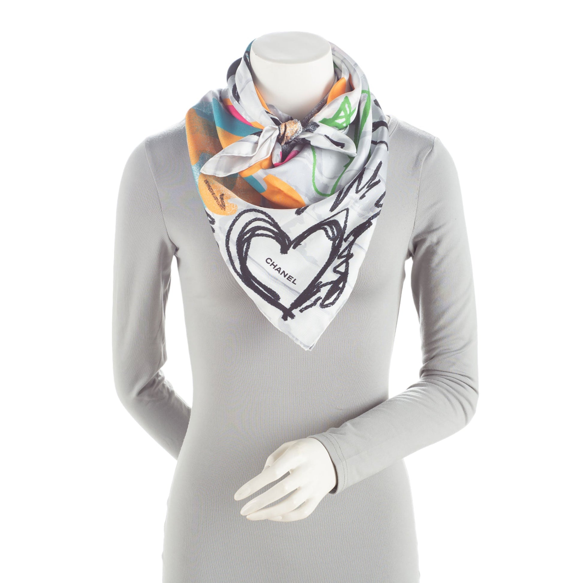 Chanel Silk Make Fashion Not War Graffiti Scarf