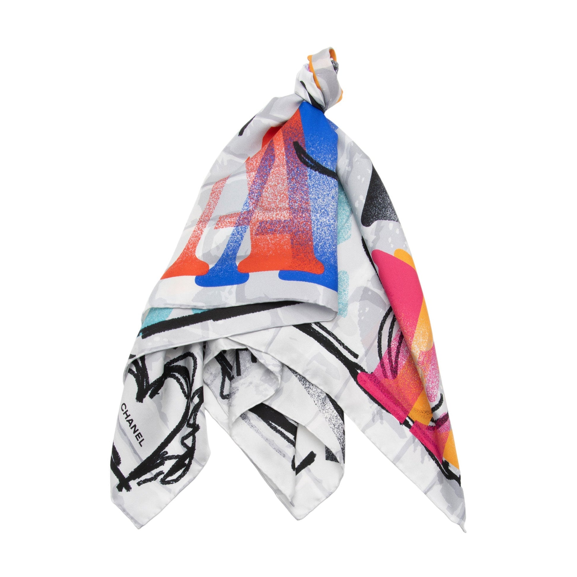 Chanel Silk Make Fashion Not War Graffiti Scarf