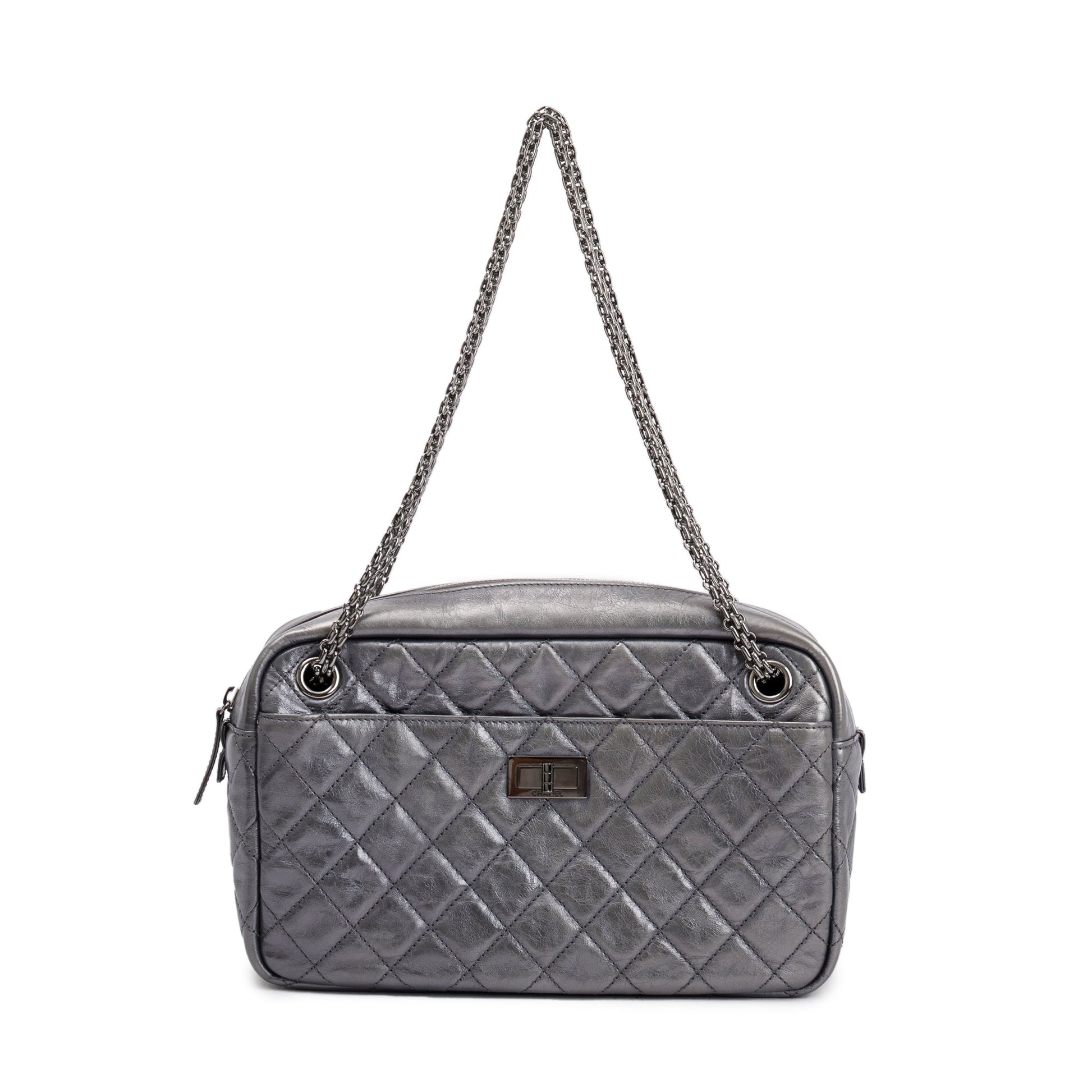 Louis Vuitton Chanel Aged Reissue Camera Leather Calfskin Silver Travel Bag