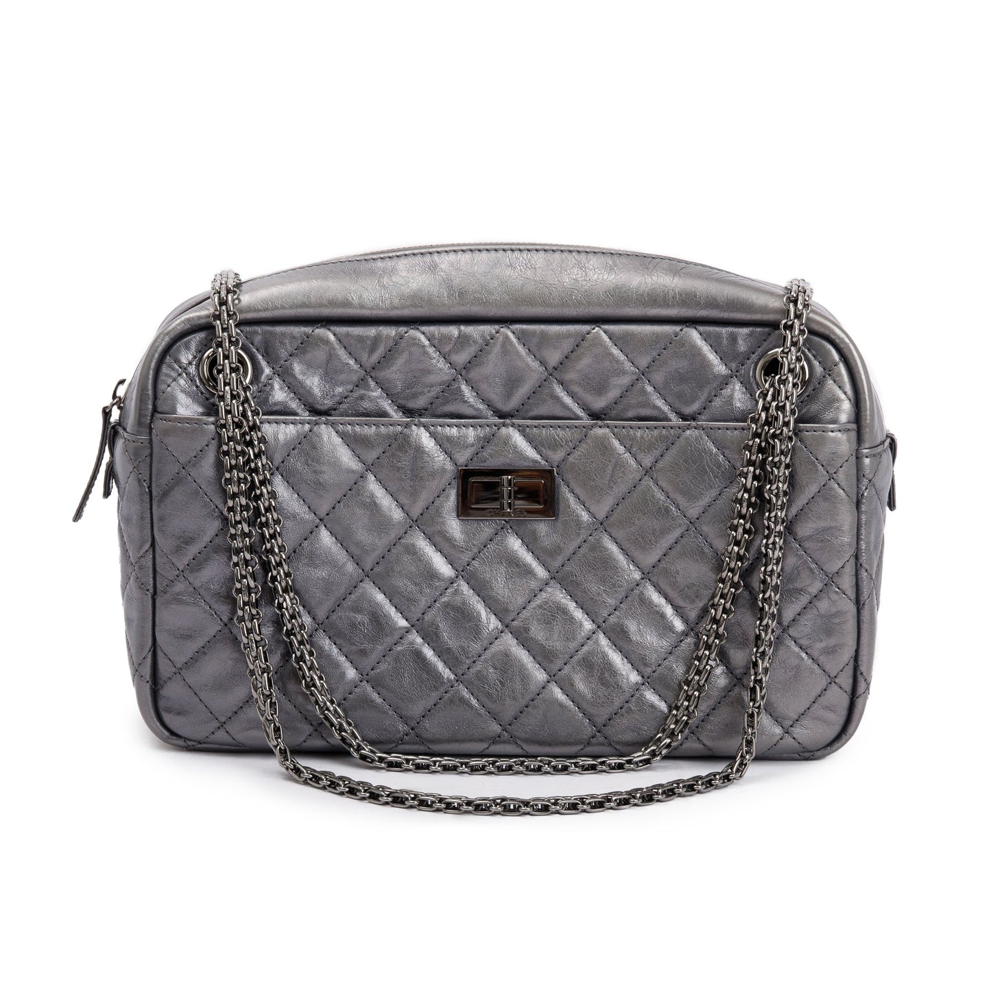 Louis Vuitton Chanel Aged Reissue Camera Leather Calfskin Silver Travel Bag