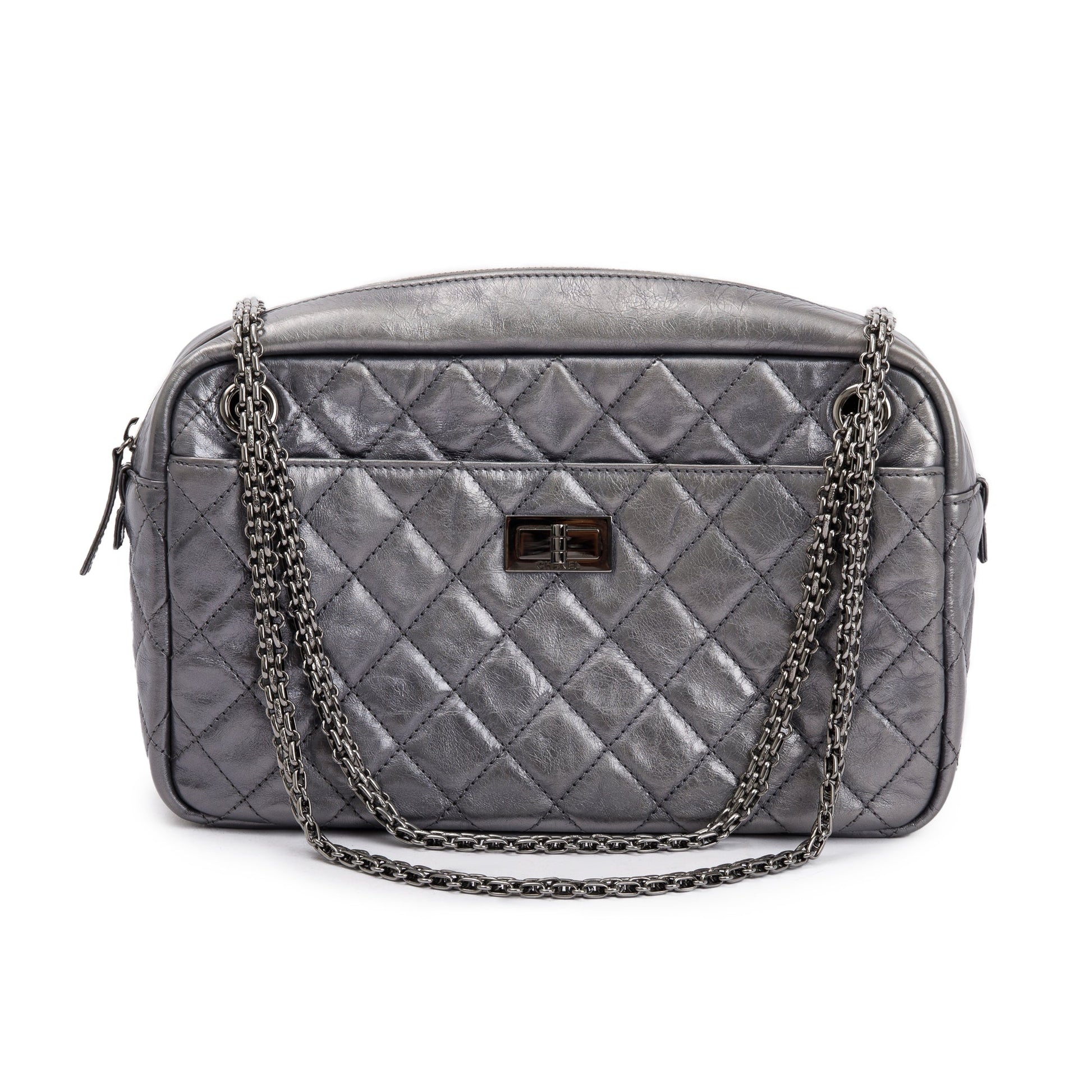 Louis Vuitton Chanel Aged Reissue Camera Leather Calfskin Silver Travel Bag