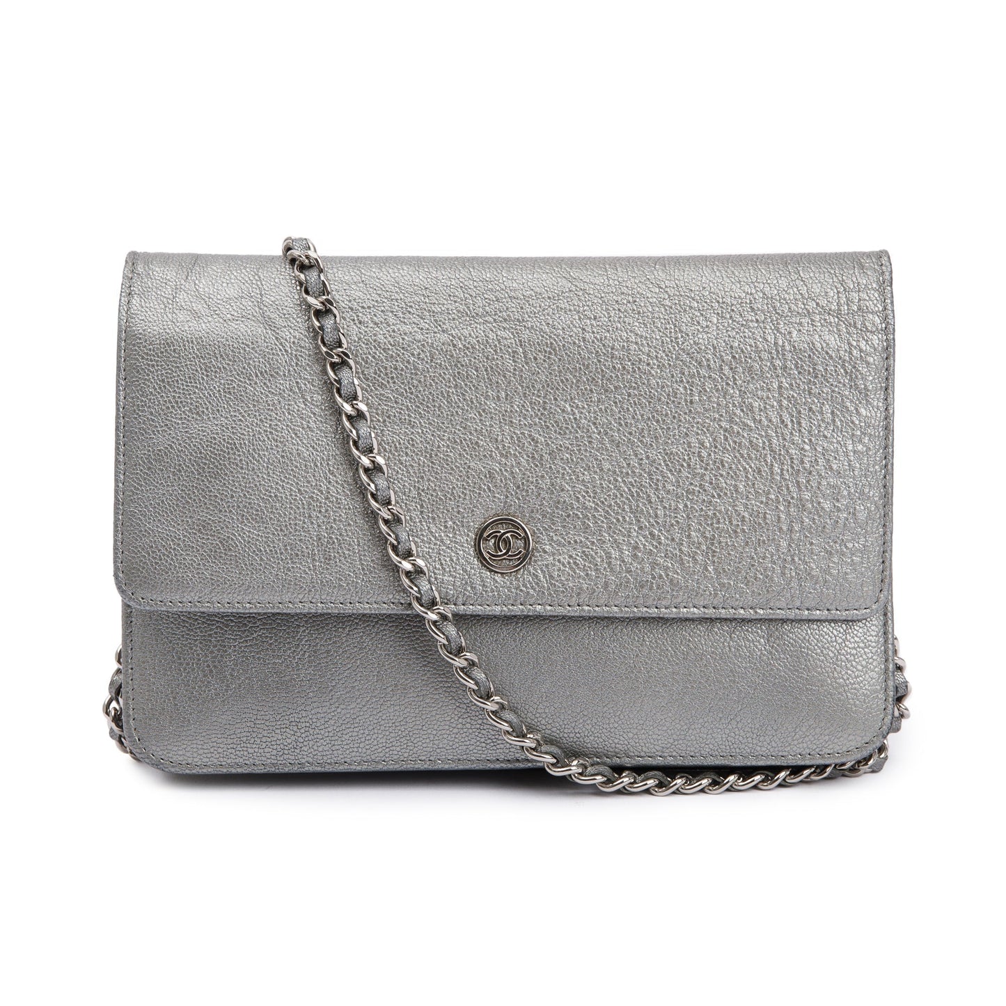 Louis Vuitton Chanel CC on Leather Calfskin Silver Wallet Case