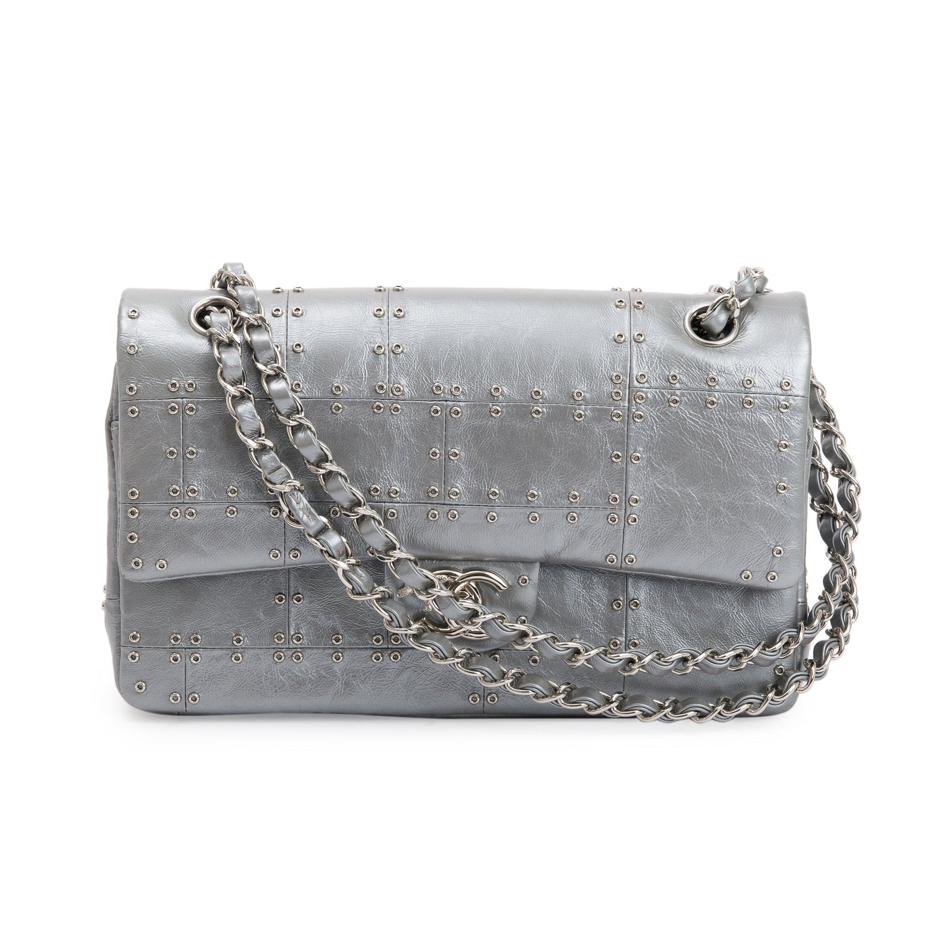 Louis Vuitton Chanel Grommet Airline Double Flap Leather Calfskin Silver Travel Bag