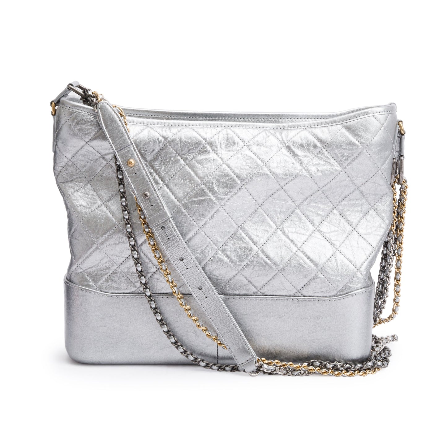 Louis Vuitton Chanel rielle Hobo Leather Calfskin Silver Travel Bag
