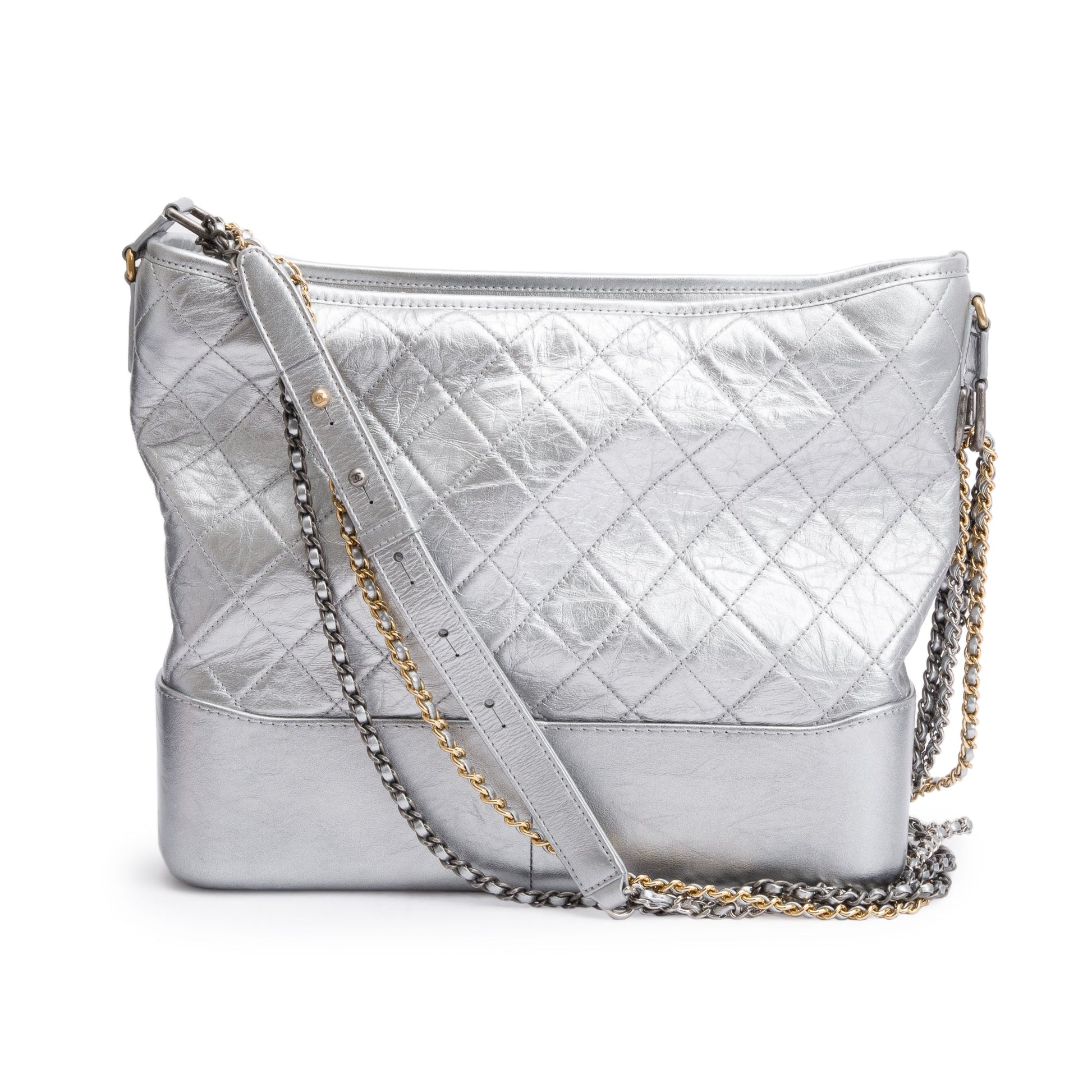 Louis Vuitton Chanel rielle Hobo Leather Calfskin Silver Travel Bag