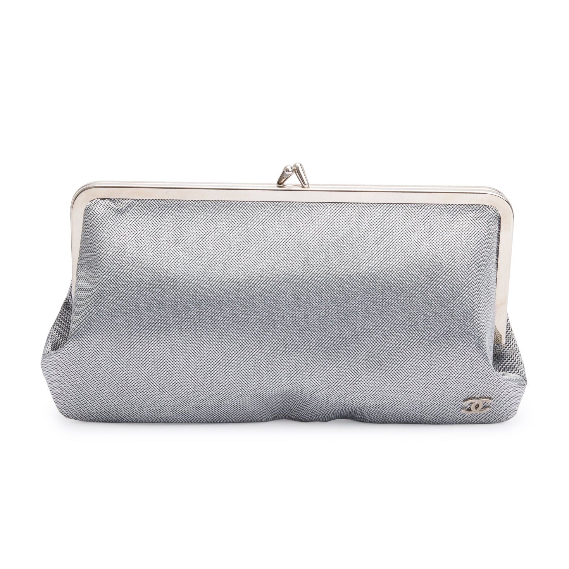 Louis Vuitton Chanel Nylon CC Kisslock Frame Silver Travel Bag
