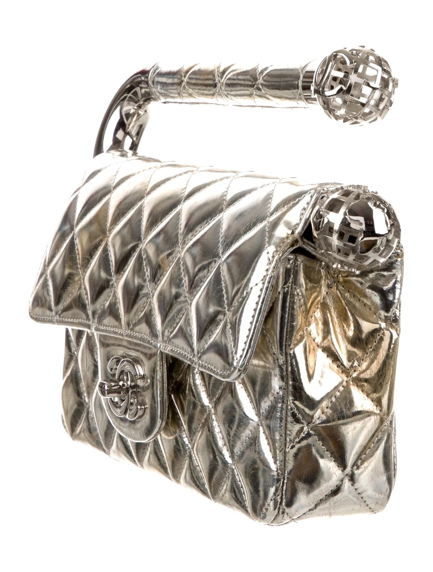 Chanel QUILTED AROUND WORLD Silver Leather Clutch Bag