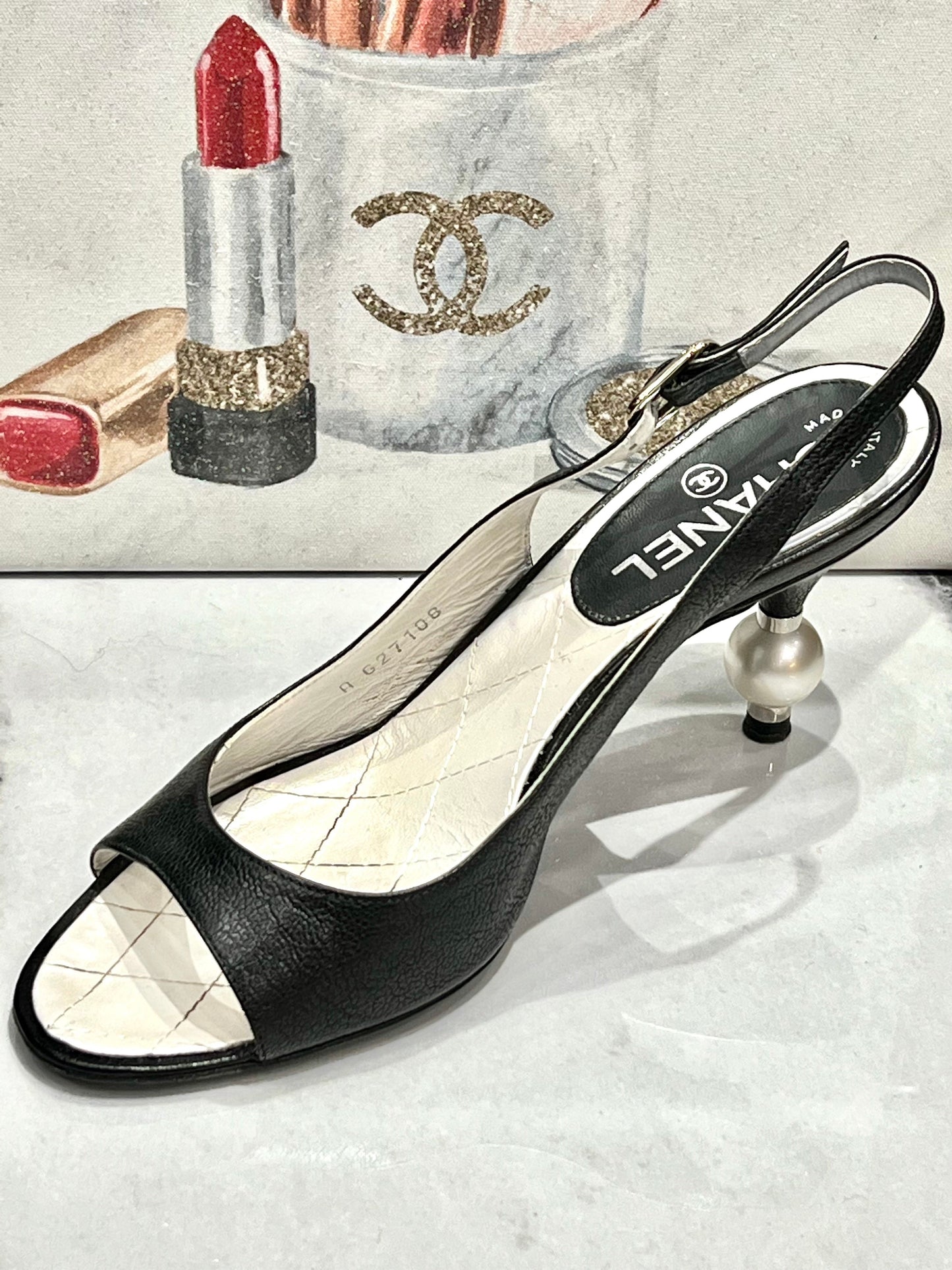 CHANEL CC SLINGBACK SANDAL WITH CC PEARL HEEL
