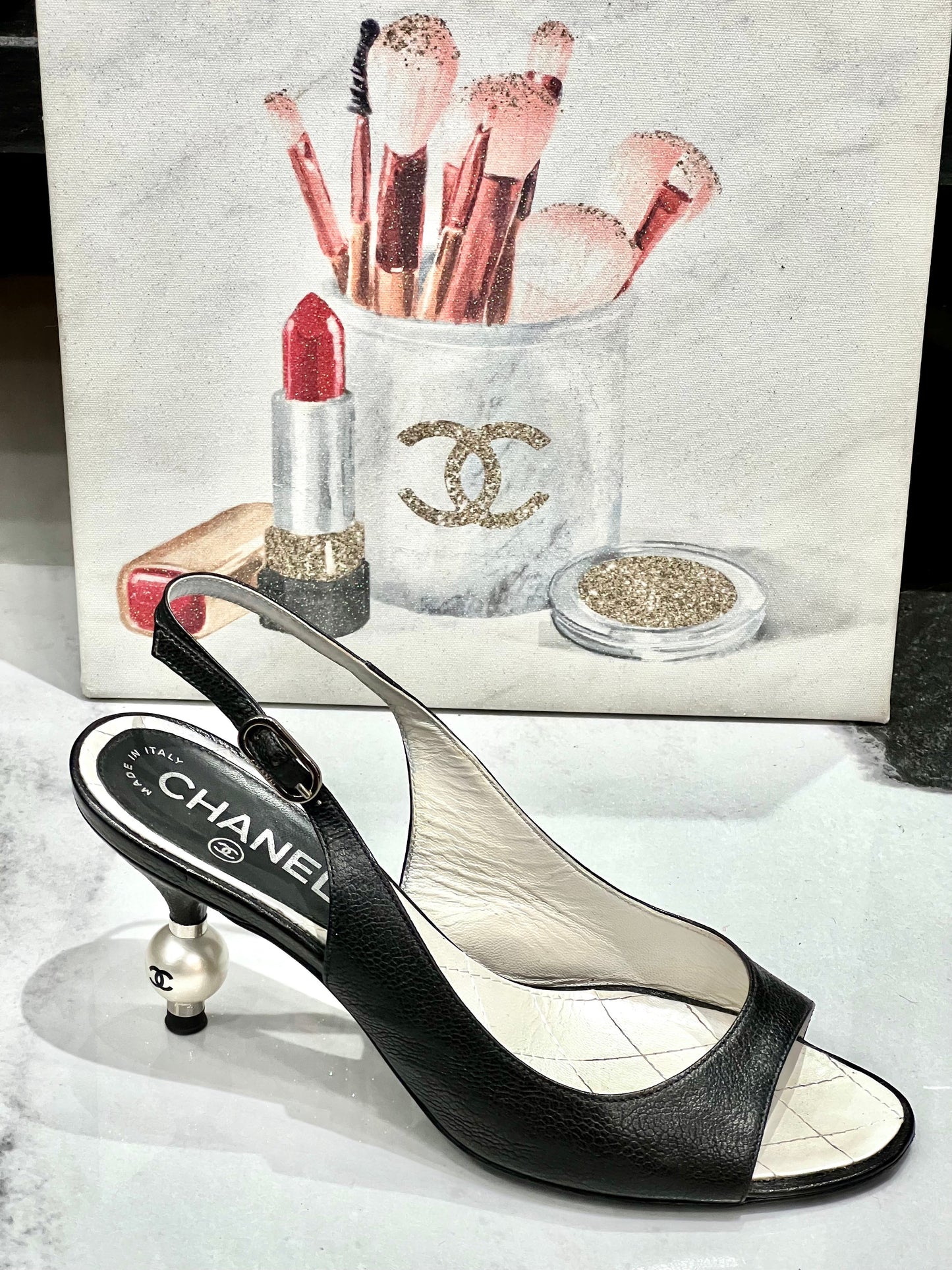 Chanel CC Slingback Sandal with CC Pearl Heel for Women