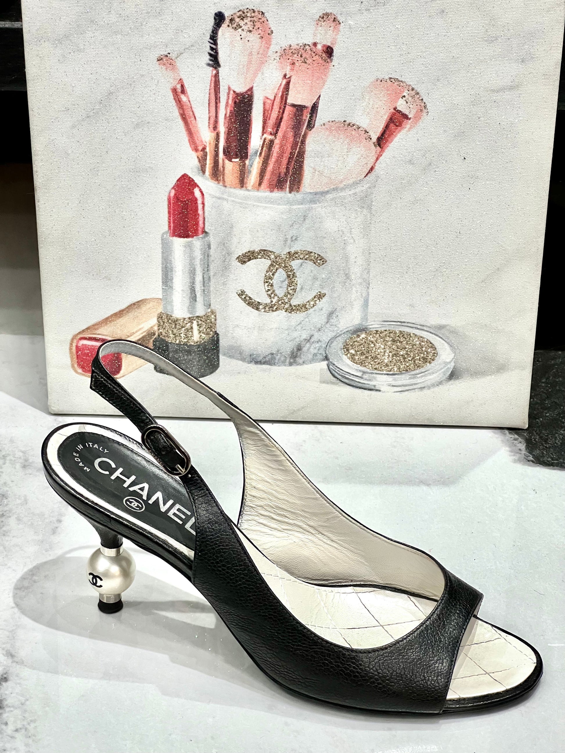 Chanel CC Slingback Sandal with CC Pearl Heel for Women