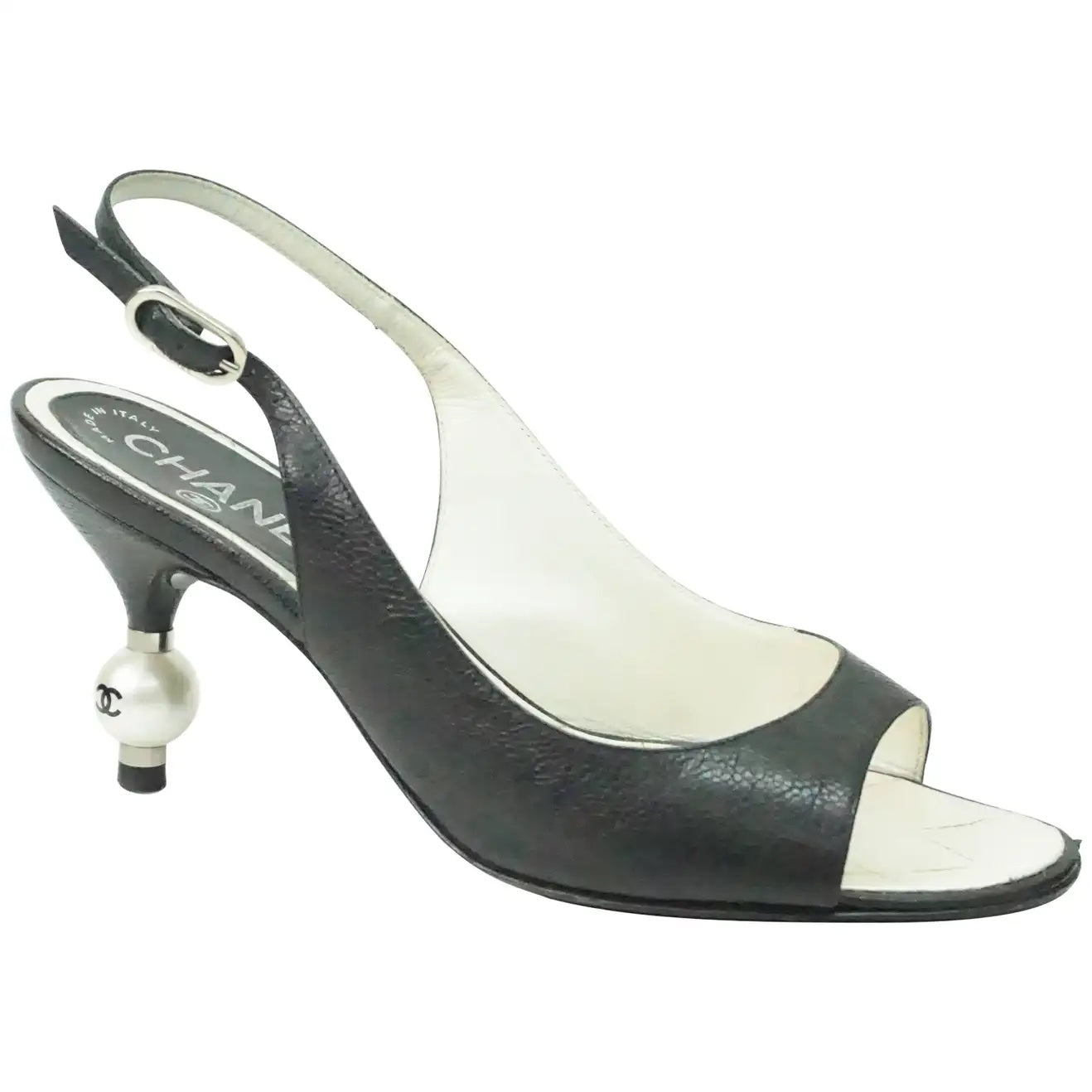 CHANEL CC SLINGBACK SANDAL WITH CC PEARL HEEL