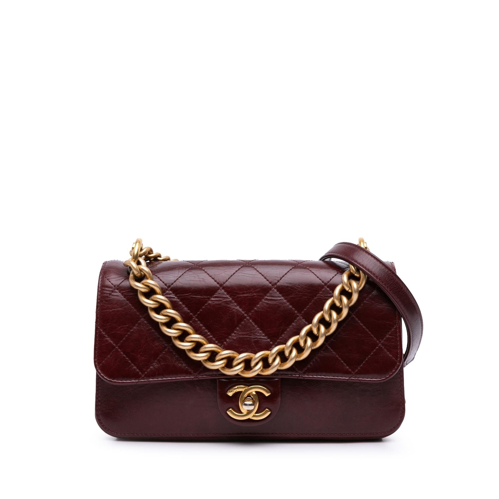 Chanel Aged Calfskin Straight Lined Flap Small Handbag