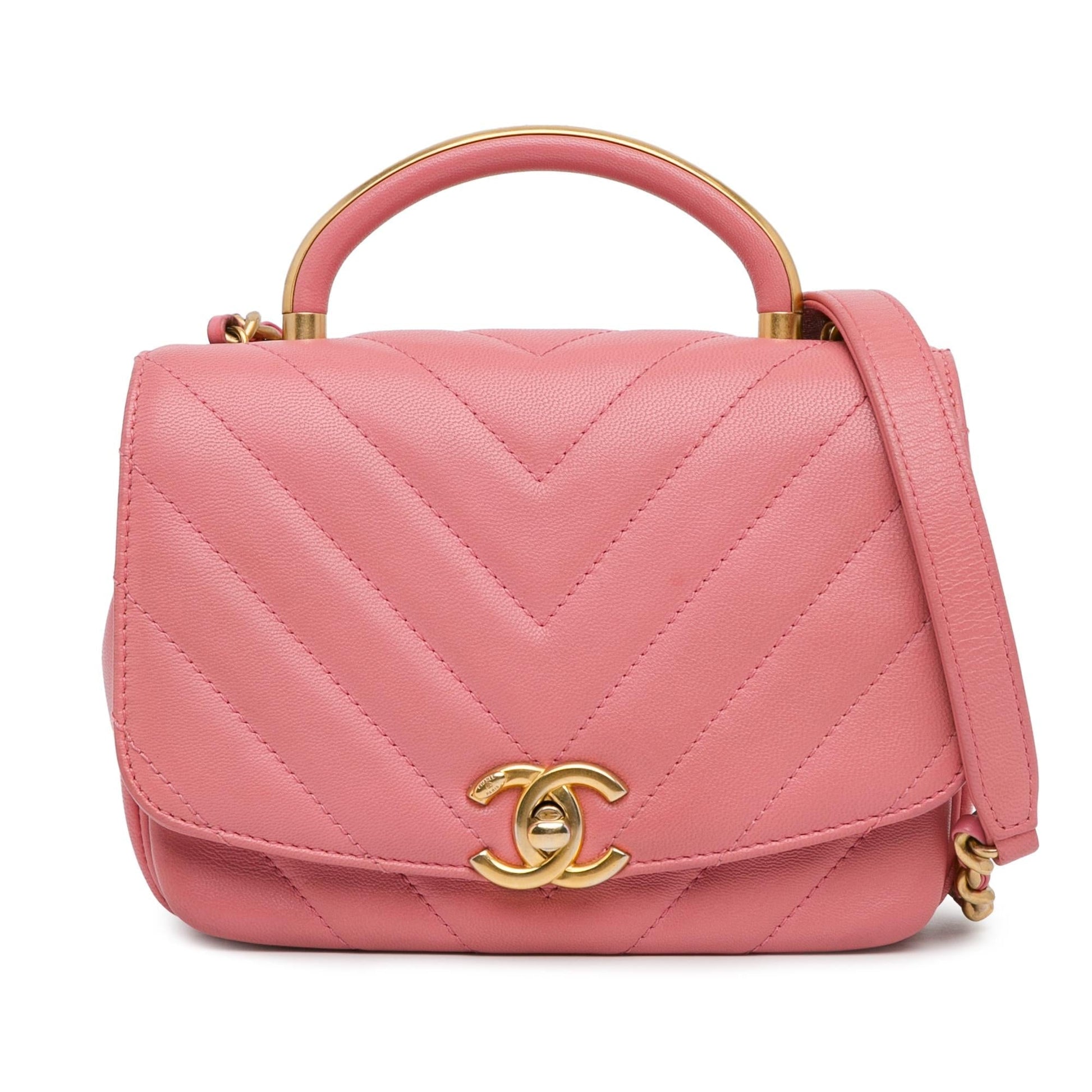 Chanel Chevron Lambskin Reversed Round Flap SHG-tiKa51 Small Handbag