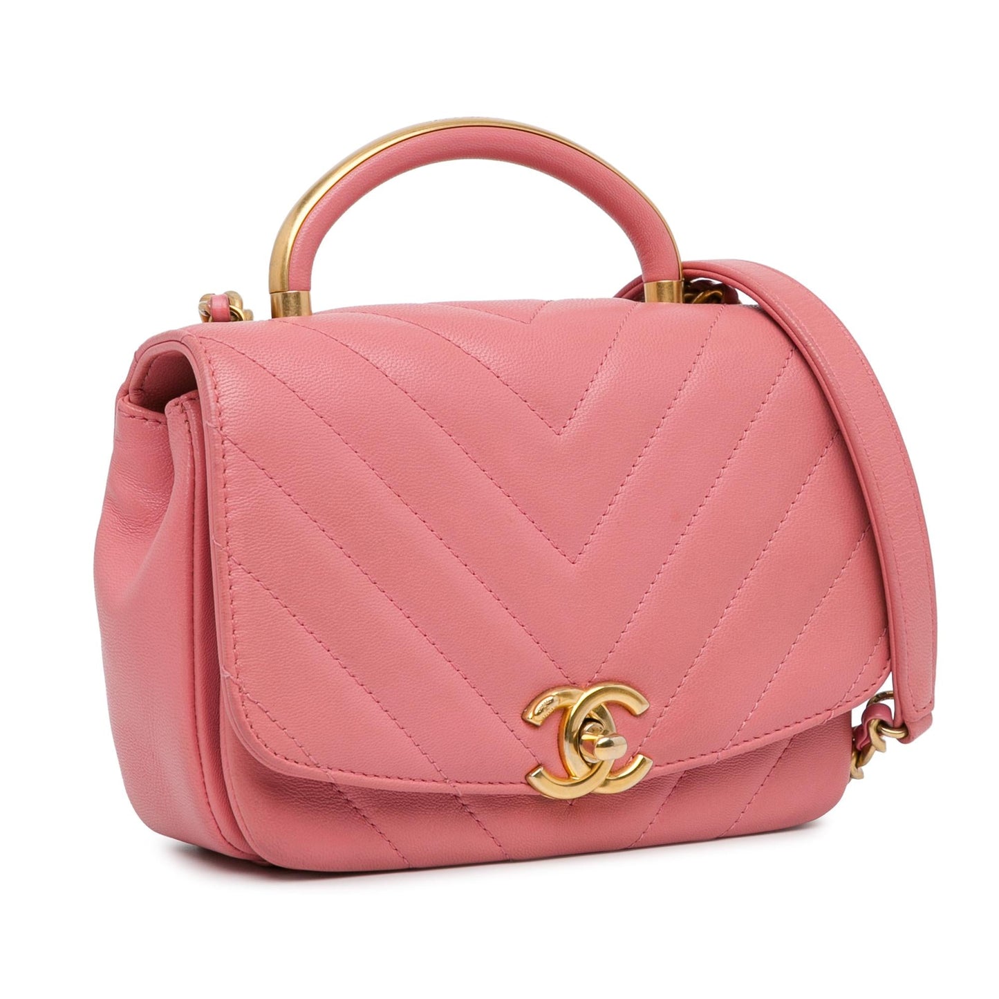 Chanel Small Chevron Lambskin Reversed Round Flap (Shg-Tika51) Bag