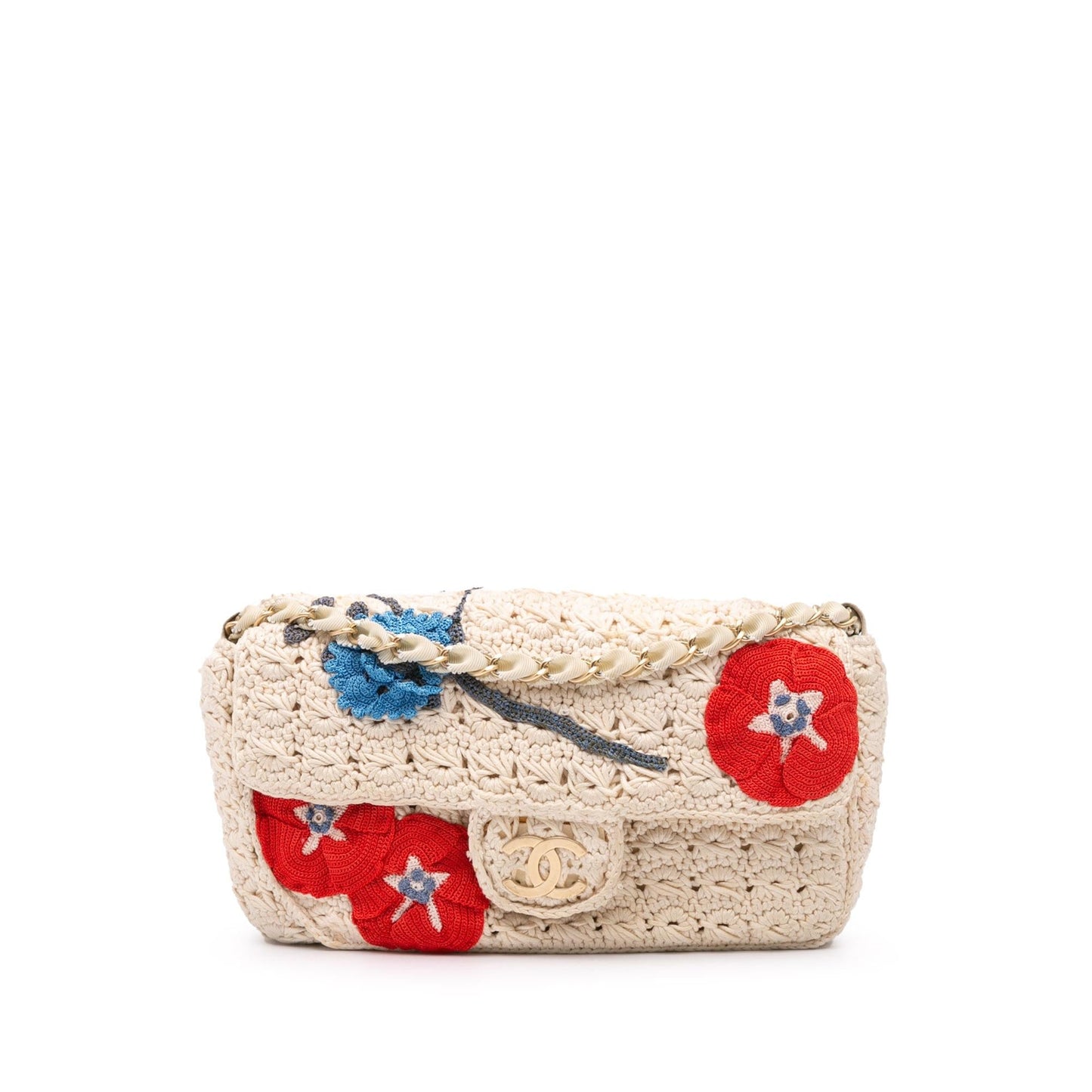 Chanel Crochet Cotton Camellia Flap Small Handbag