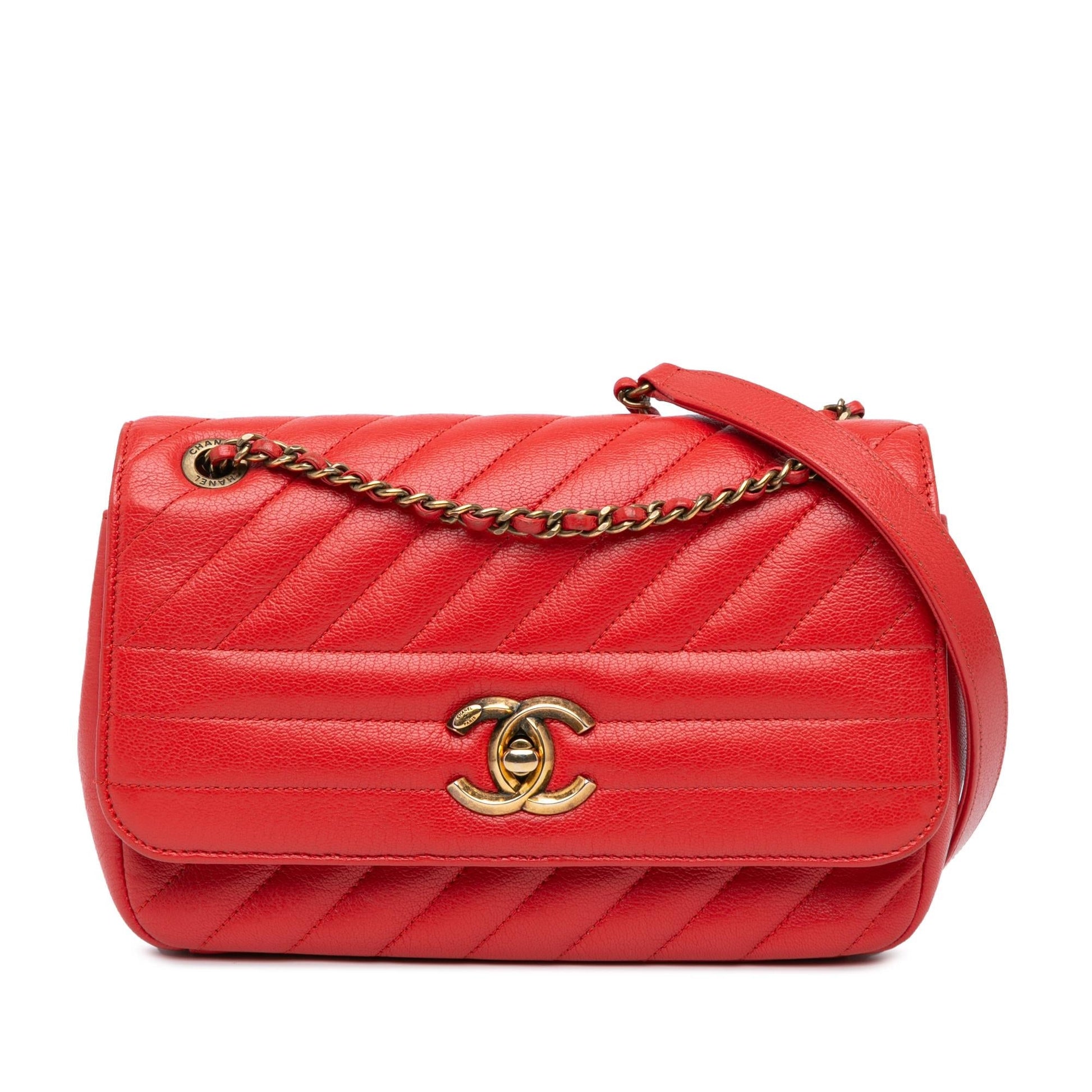 Chanel Diagonal Quilted Goatskin Flap Small Handbag