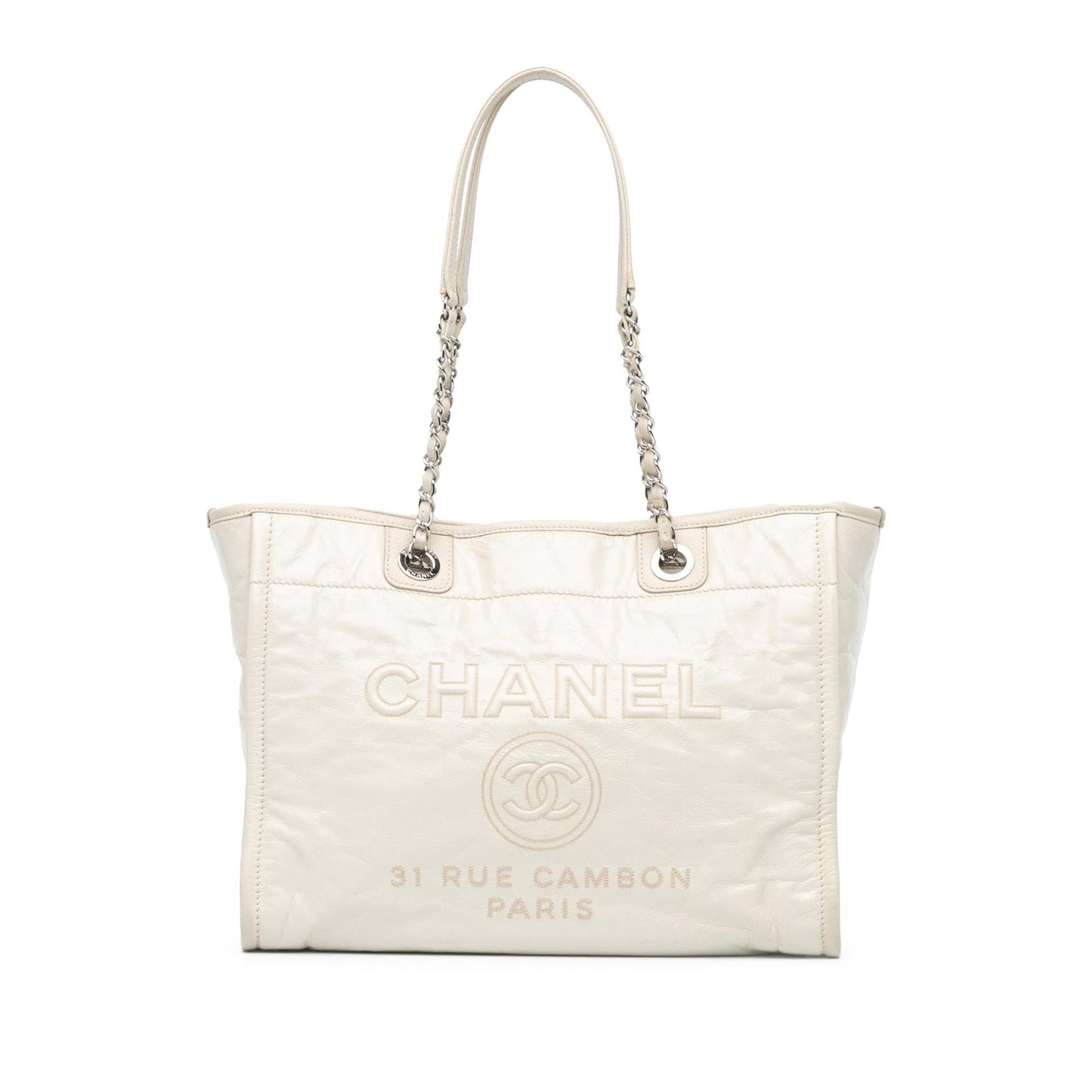 Chanel Glazed Calfskin Deauville Small Tote Bag