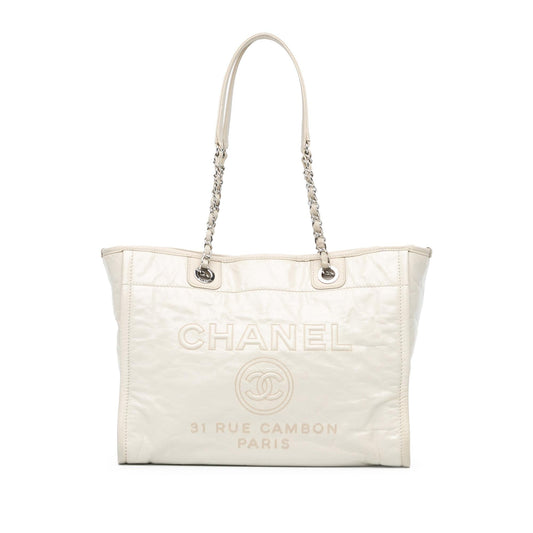 Chanel Glazed Calfskin Deauville Small Tote Bag