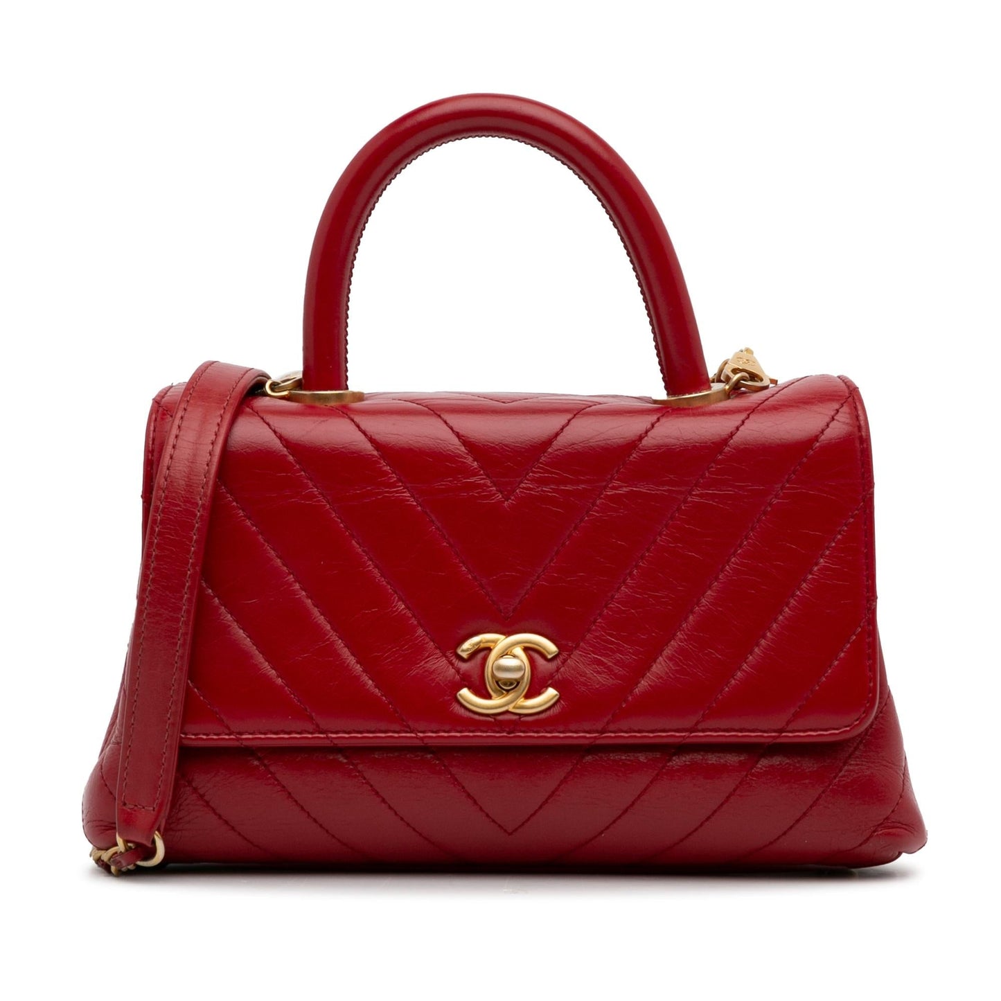Chanel Lambskin Chevron Coco Top Handle Small Handbag Bag 2