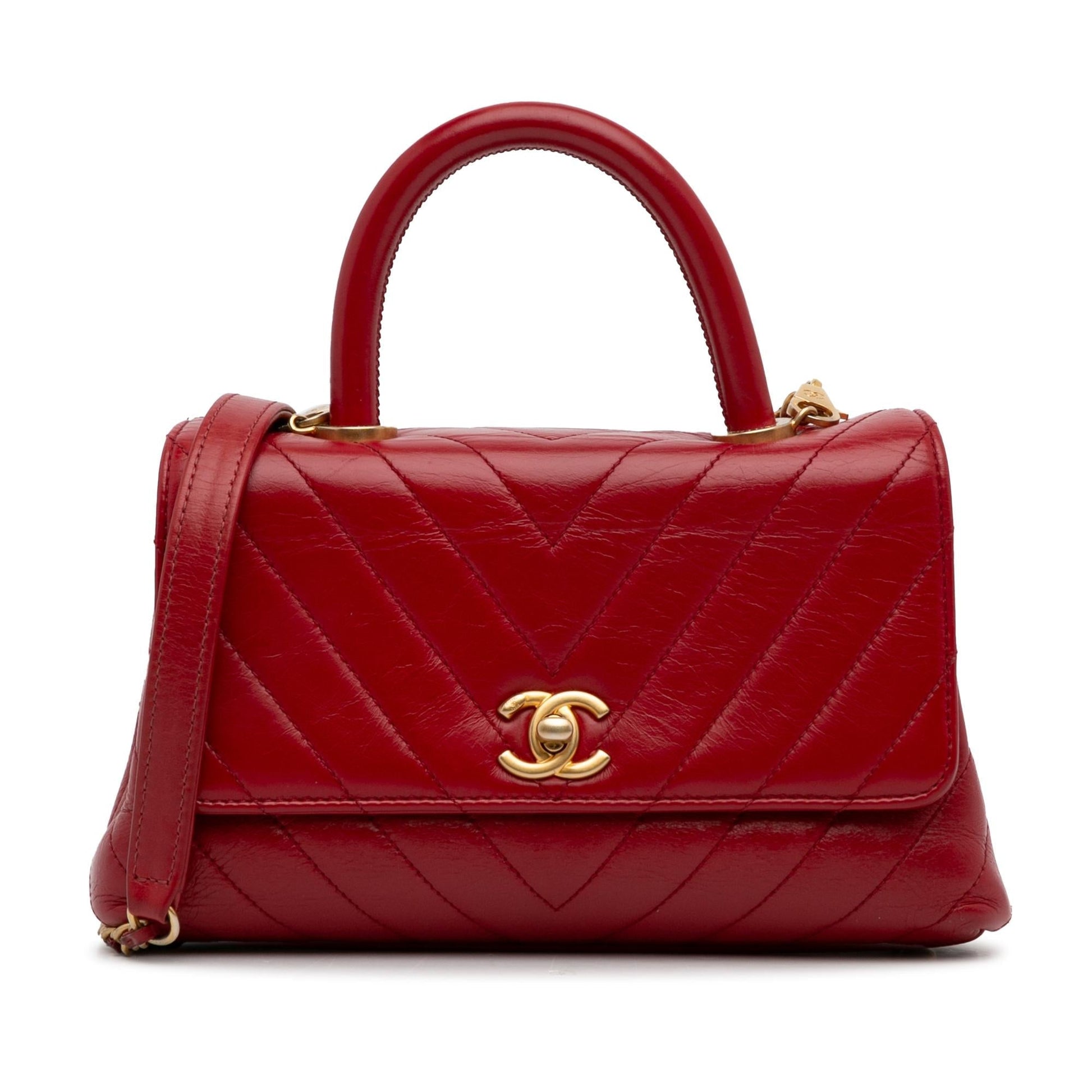 Chanel Lambskin Chevron Coco Top Handle Small Handbag Bag 2
