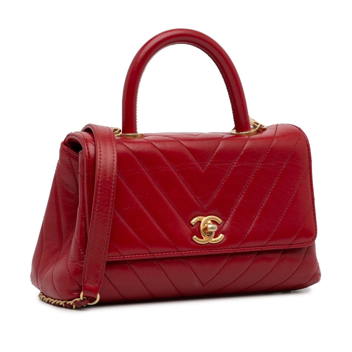 Chanel Lambskin Chevron Coco Top Handle Small Handbag Bag 2