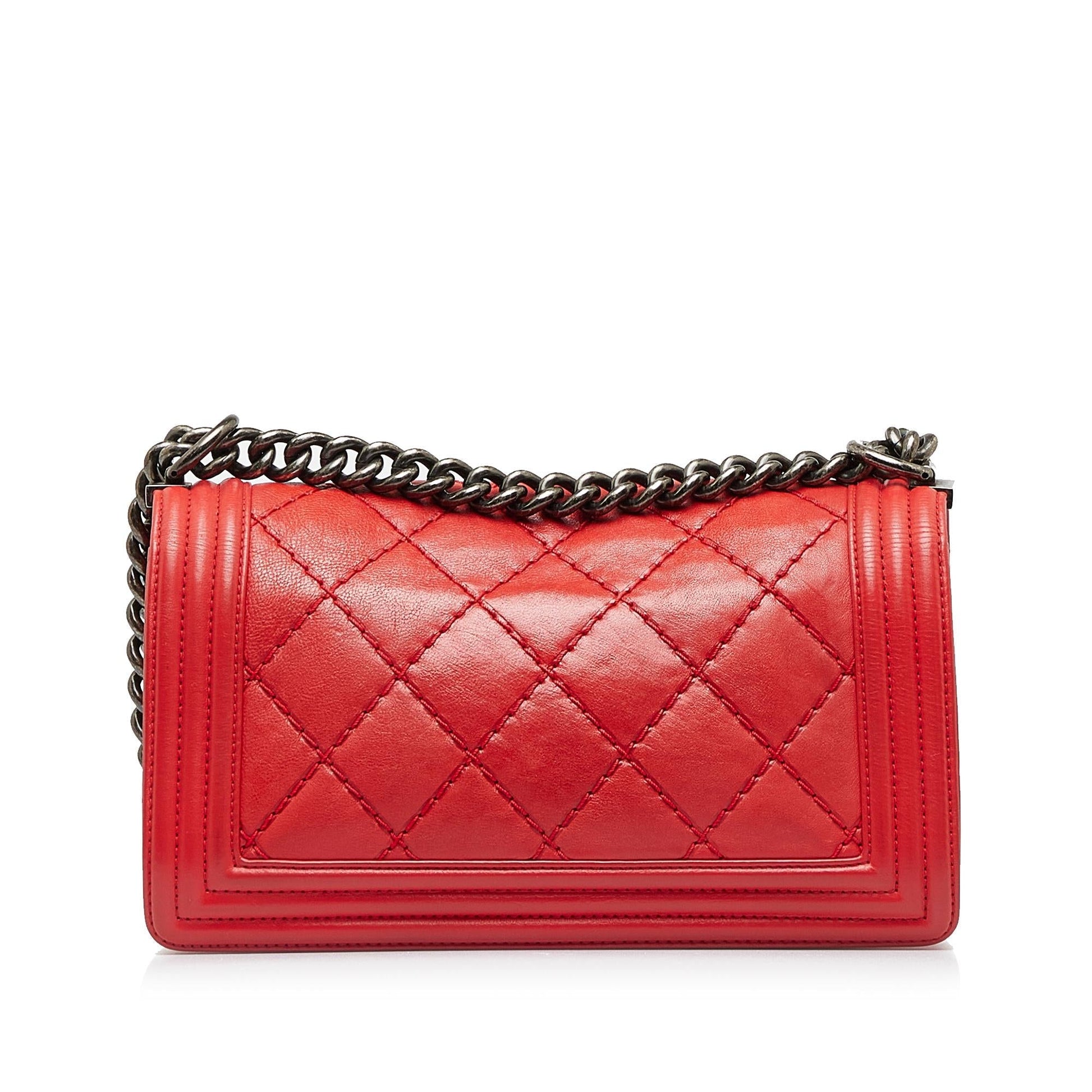 Chanel Lambskin Double Stitch Boy Flap Small Handbag