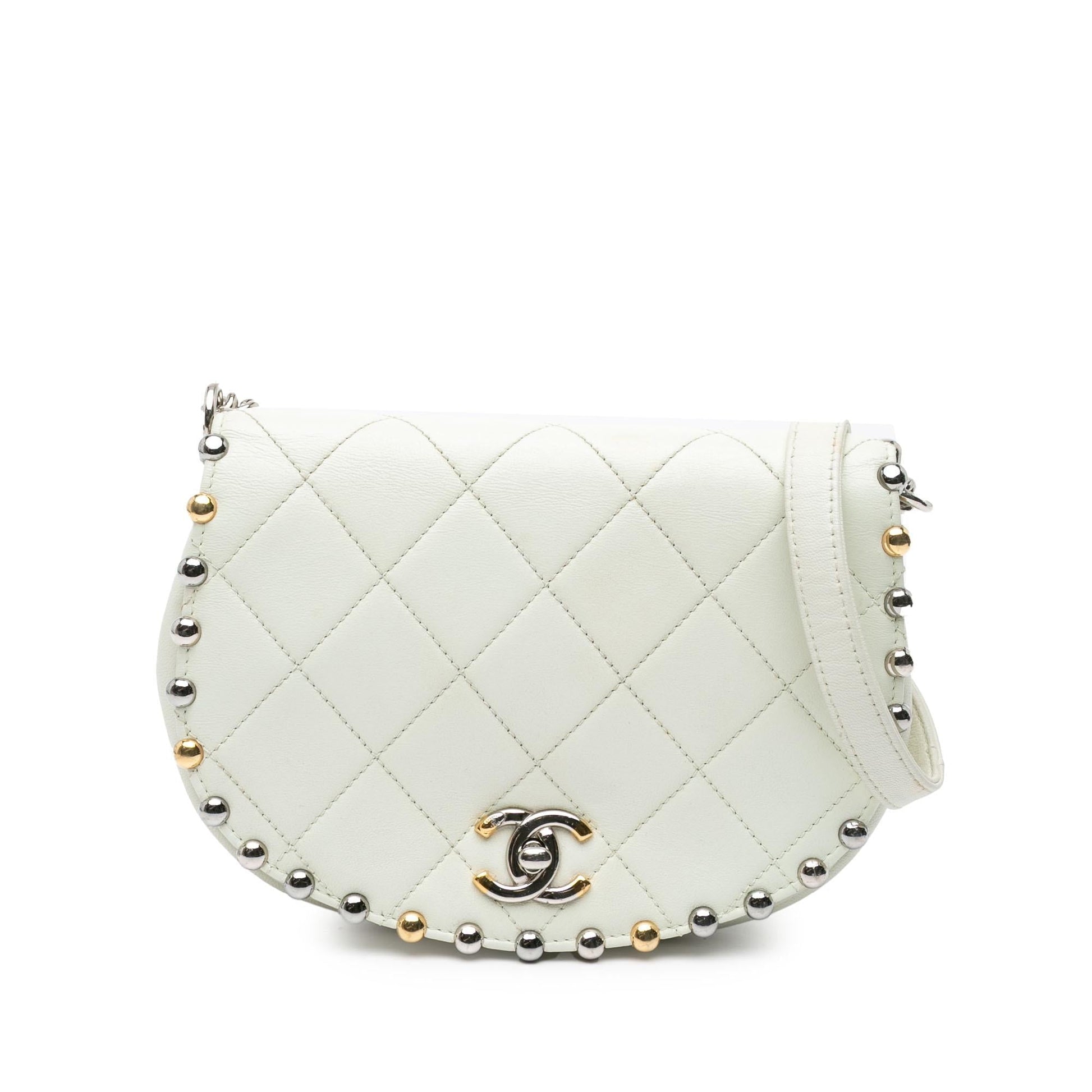 Chanel Quilted Lambskin Studded Bubble Flap Small Handbag