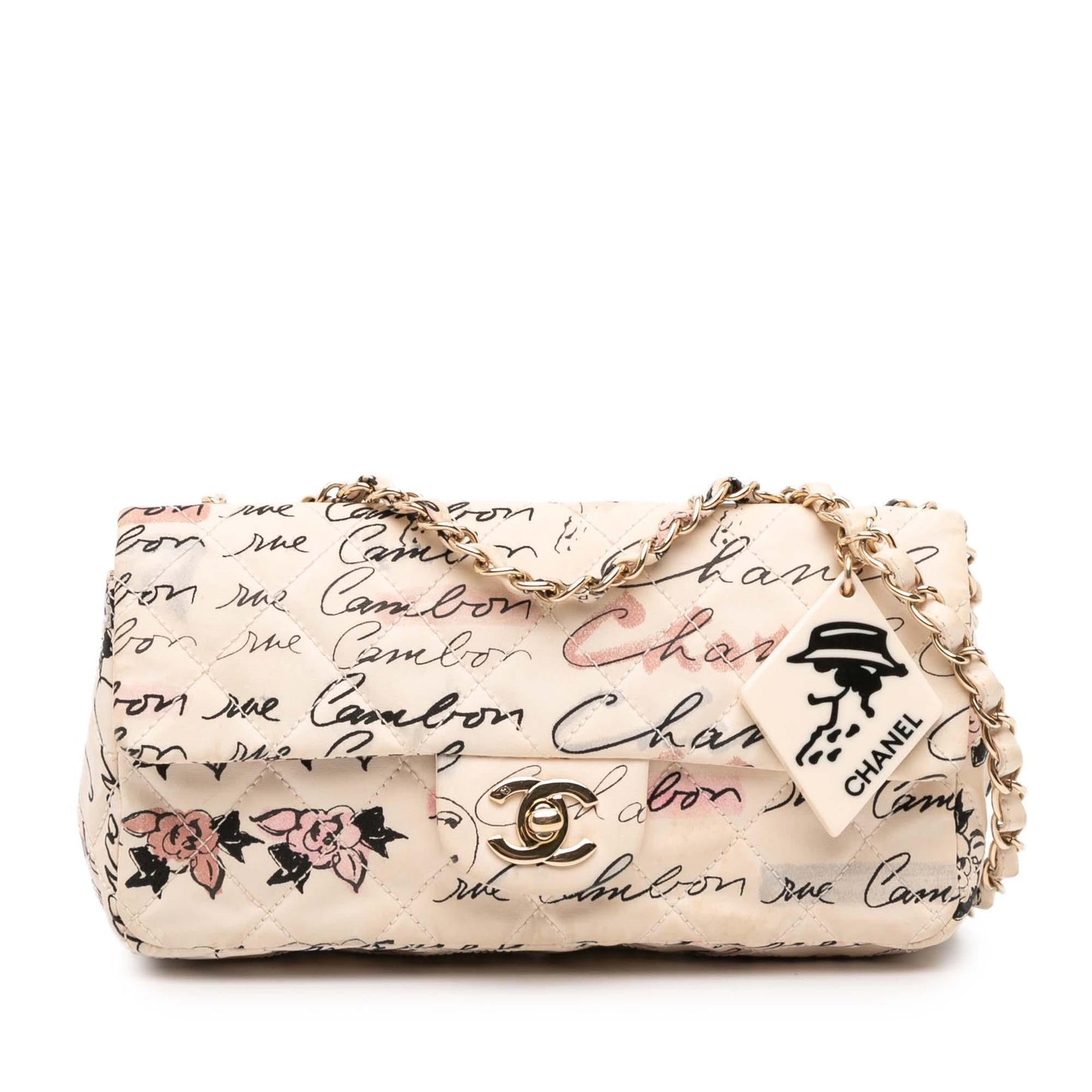 Chanel Quilted Nylon Printed Rue Cambon Flap Small Handbag