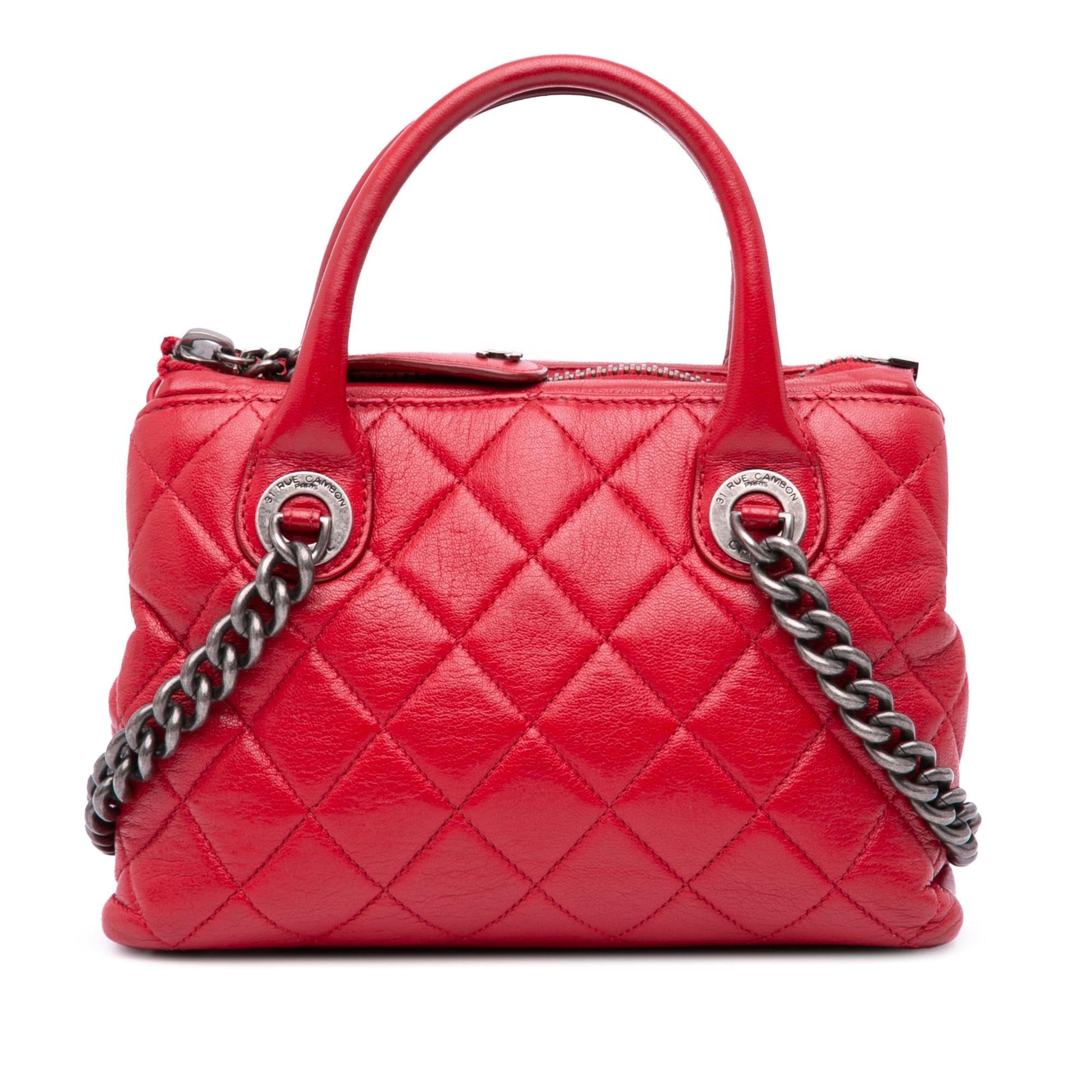 Chanel Quilted Shiny Sheepskin Boy Chained Small Tote Bag