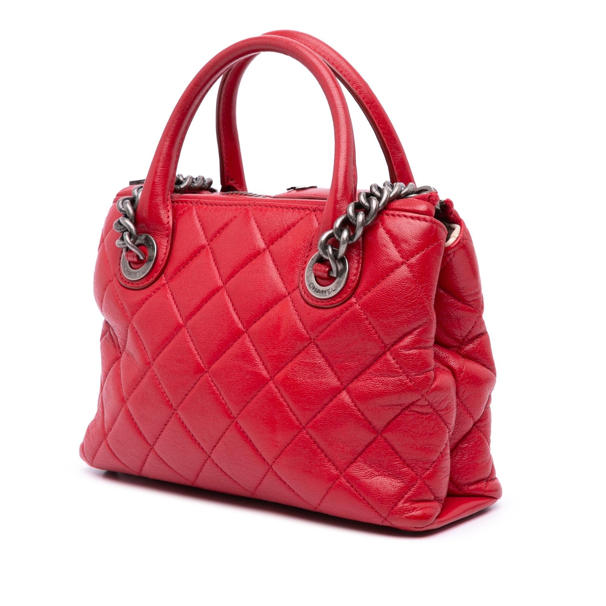 Chanel Quilted Shiny Sheepskin Boy Chained Small Tote Bag