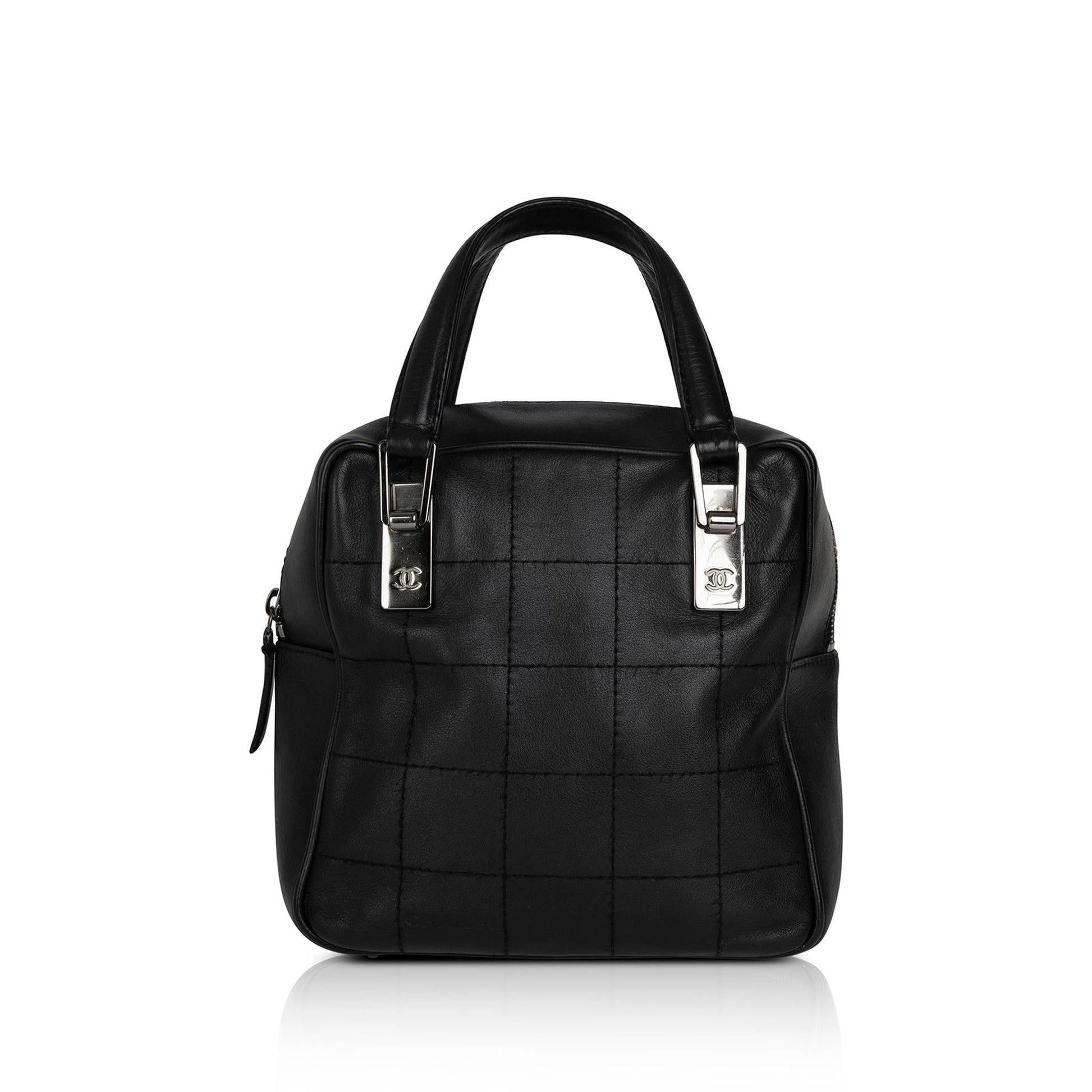 Chanel Square Quilt Chocolate Bar Leather Travel Bag