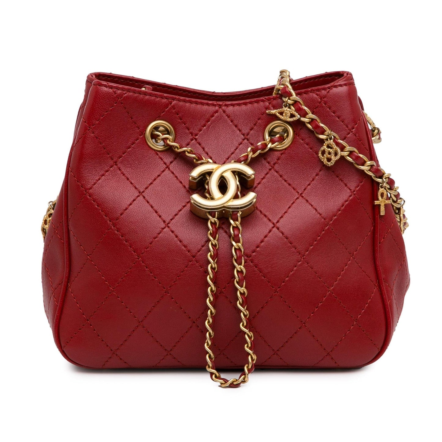 Chanel Small Stitched Calfskin Egyptian Amulet Drawstring Bucket Bag 218444 Front 0 Parent 49C8B45E CB1C 41F7 B13A 57046F80742F