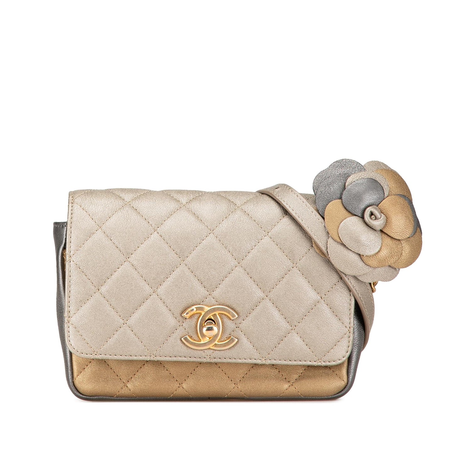 Chanel Tricolor Quilted Lambskin Camellia Flower Flap Small Handbag