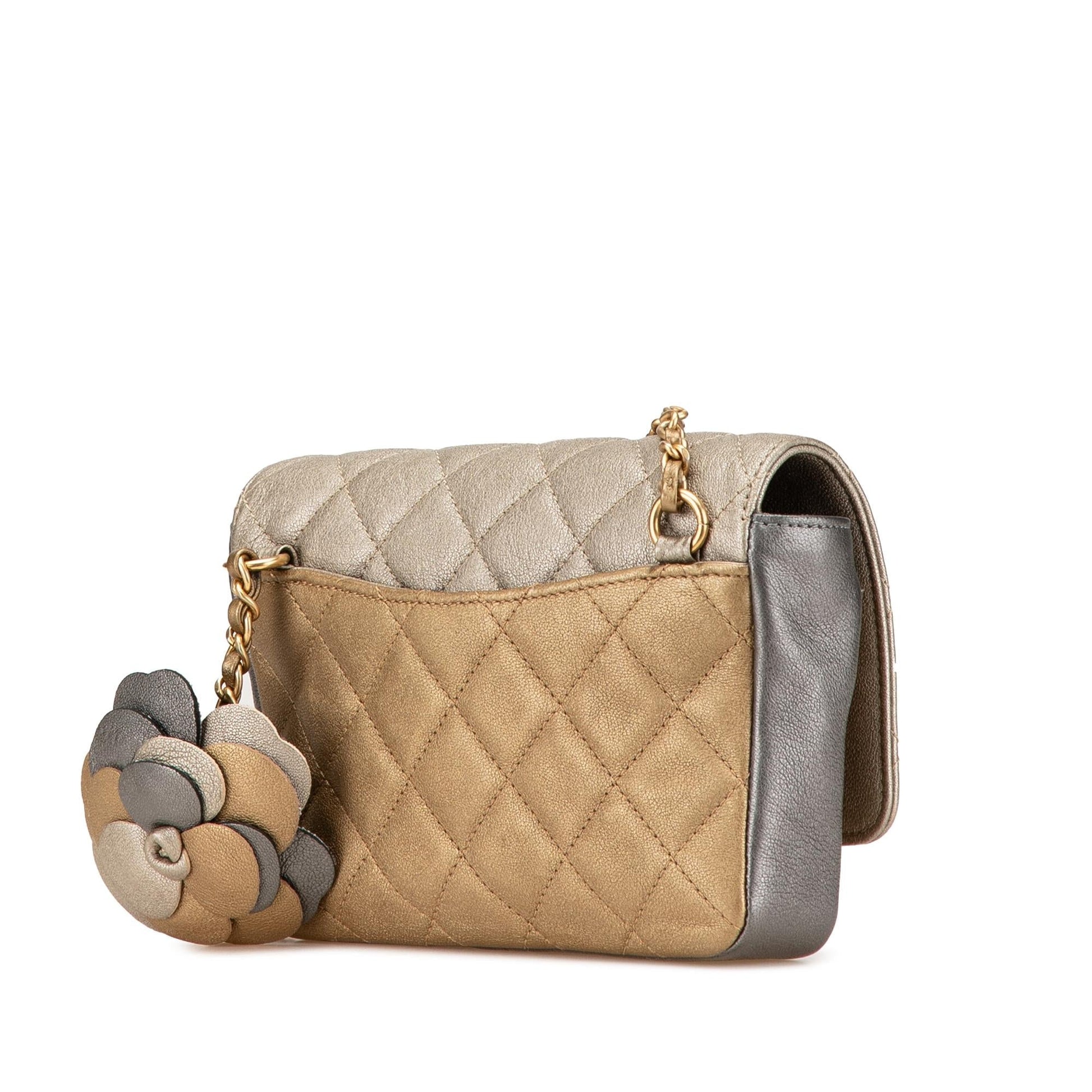 Chanel Tricolor Quilted Lambskin Camellia Flower Flap Small Handbag