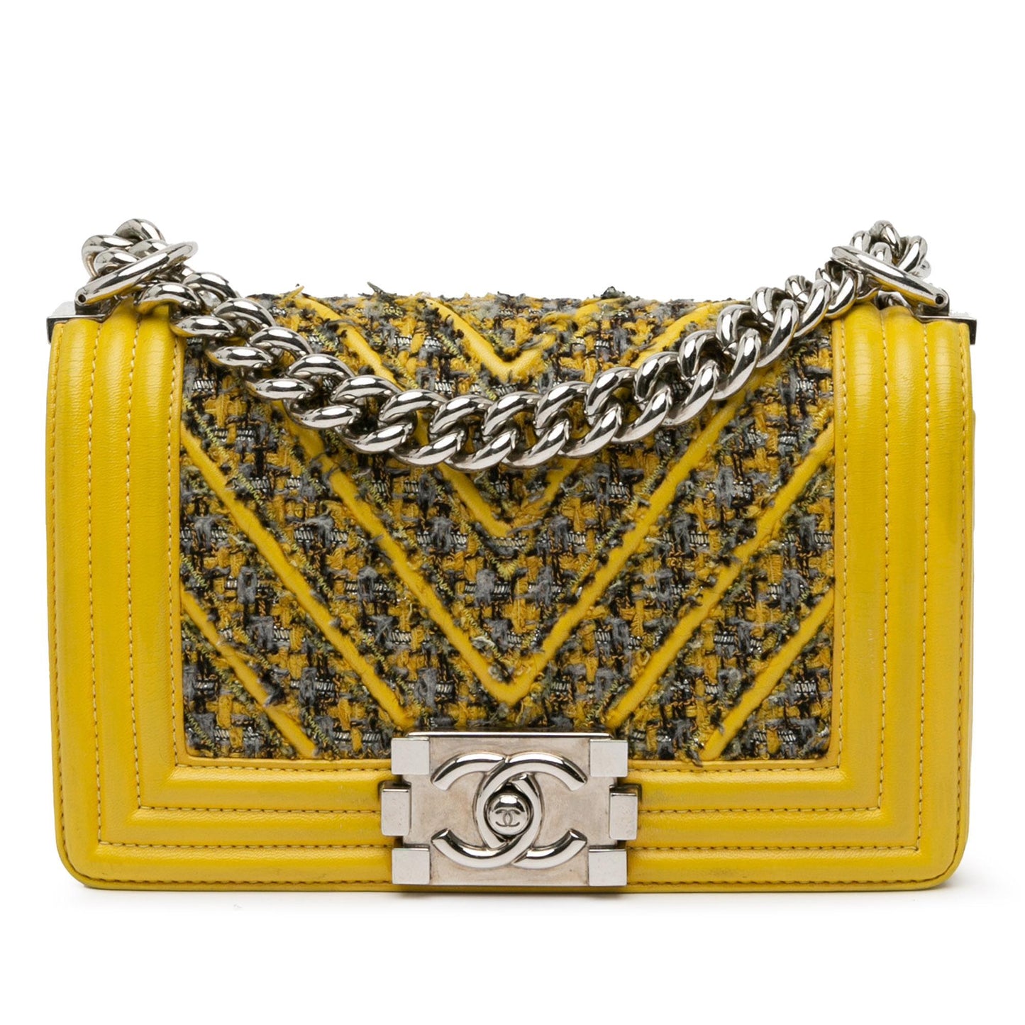 Chanel Tweed Lambskin Chevron Boy Flap SHG-6vNjyY Small Handbag