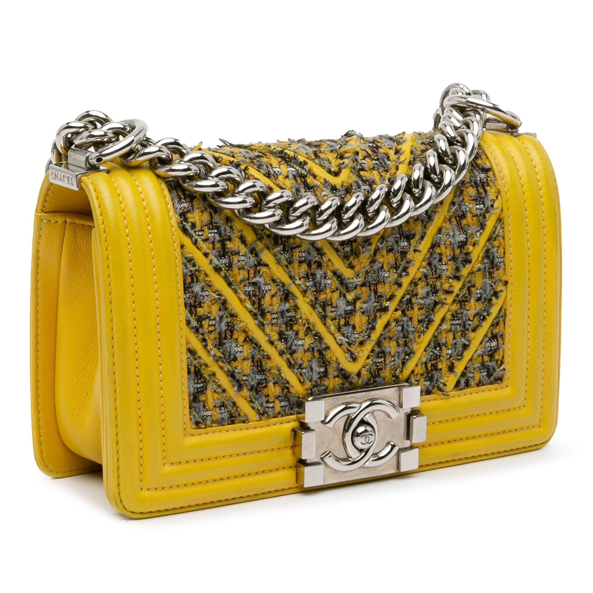 Chanel Tweed Lambskin Chevron Boy Flap SHG-6vNjyY Small Handbag