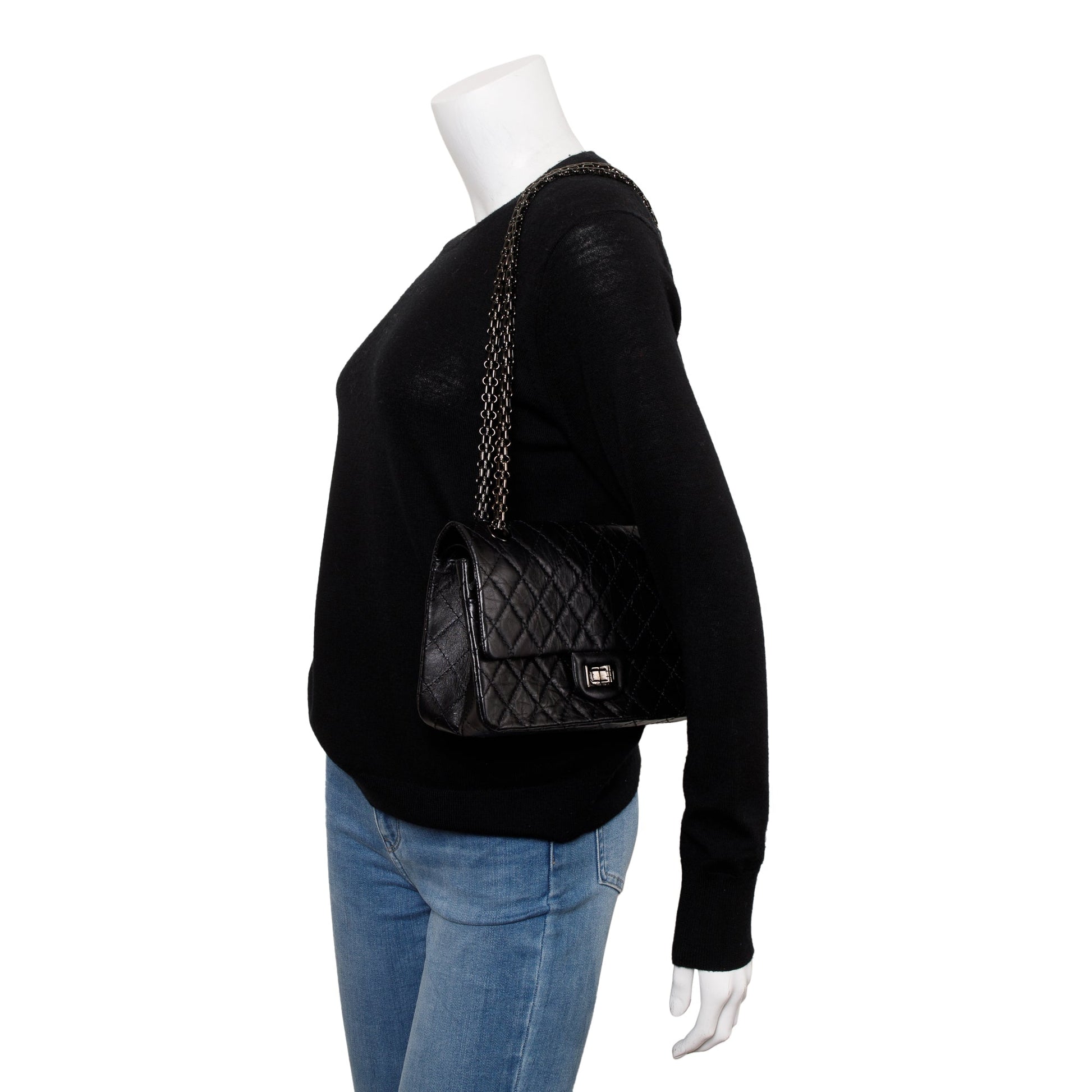 Chanel So 2.55 Reissue 225 Double Leather Calfskin Black Travel Bag