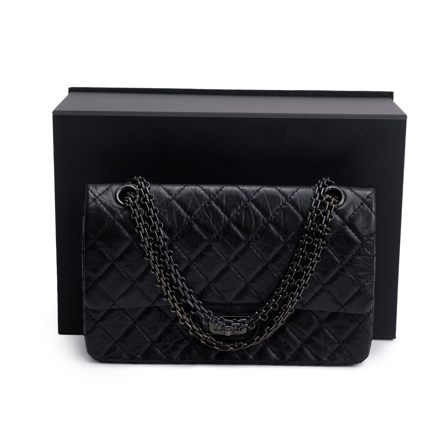 Chanel So 2.55 Reissue 225 Double Leather Calfskin Black Travel Bag
