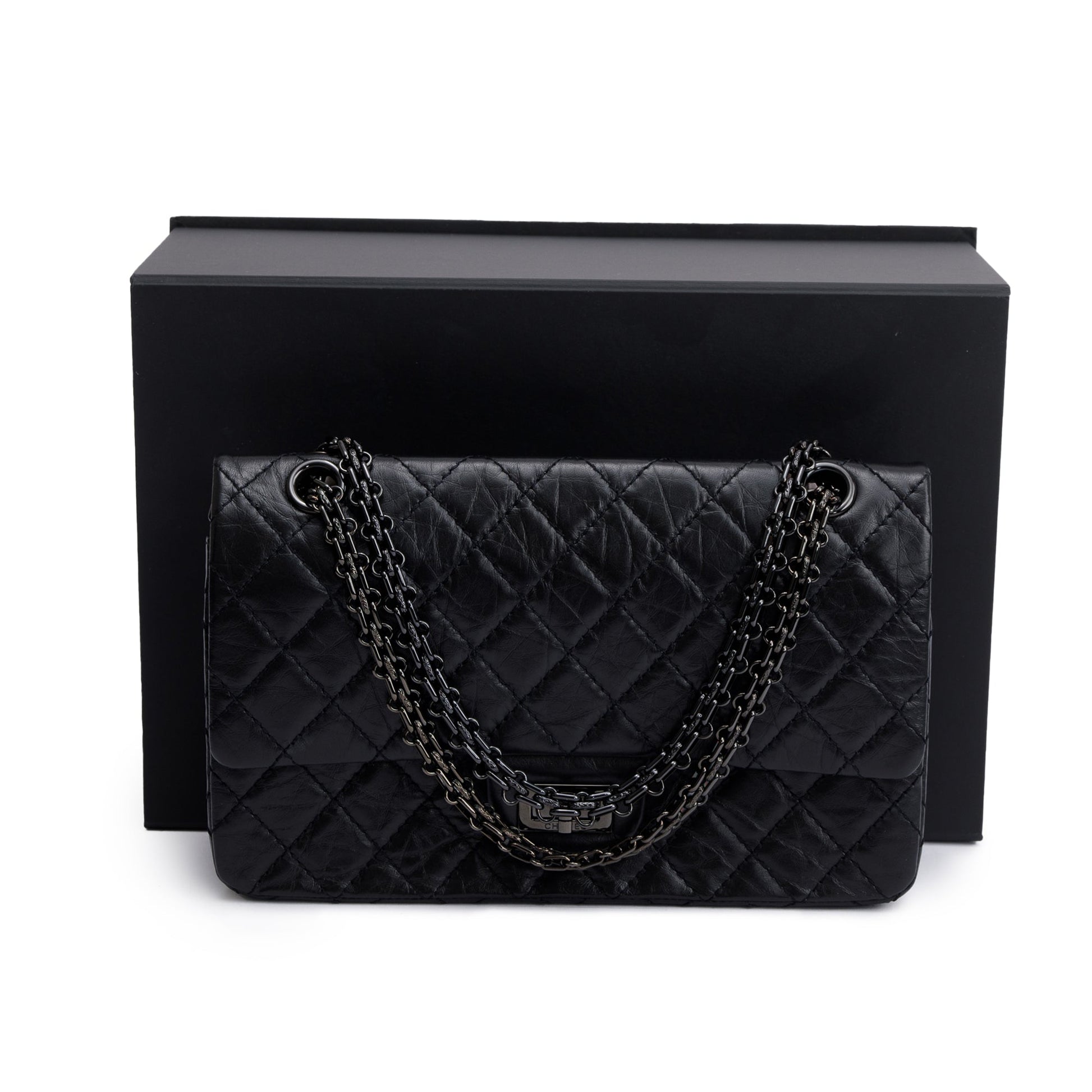 Chanel So 2.55 Reissue 225 Double Leather Calfskin Black Travel Bag