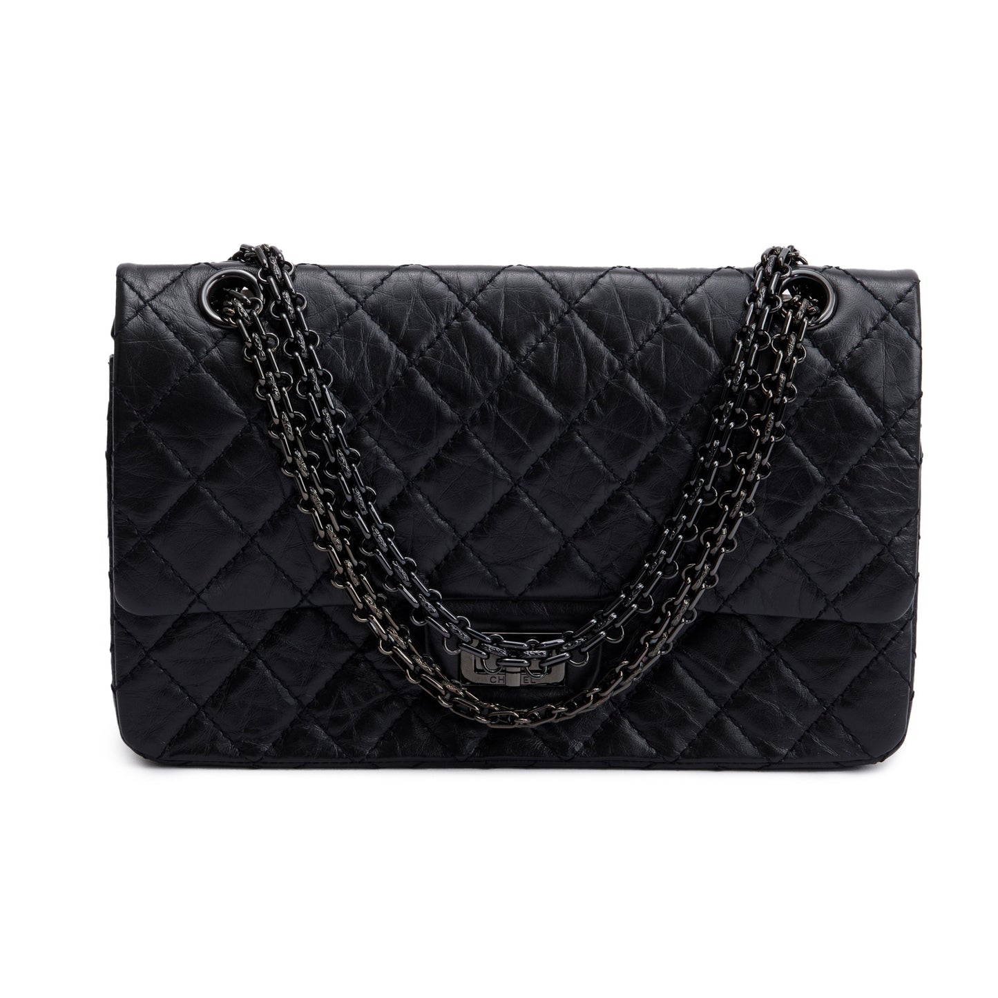 Chanel So 2.55 Reissue 225 Double Leather Calfskin Black Travel Bag