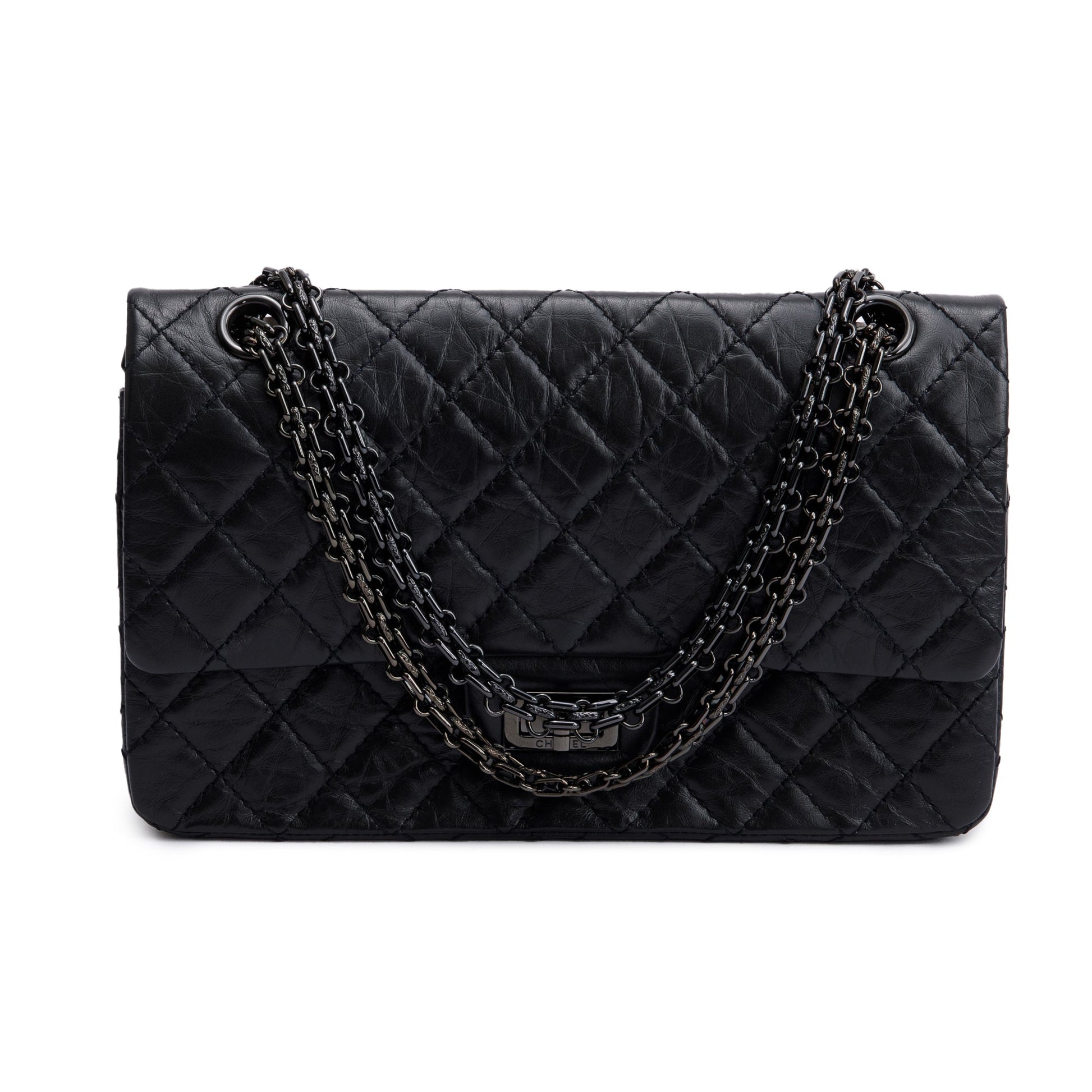 Chanel So 2.55 Reissue 225 Double Leather Calfskin Black Travel Bag