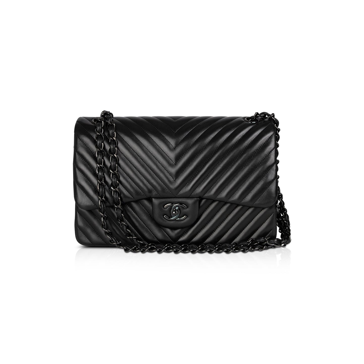Chanel So Chevron Classic Jumbo Double Black Travel Bag