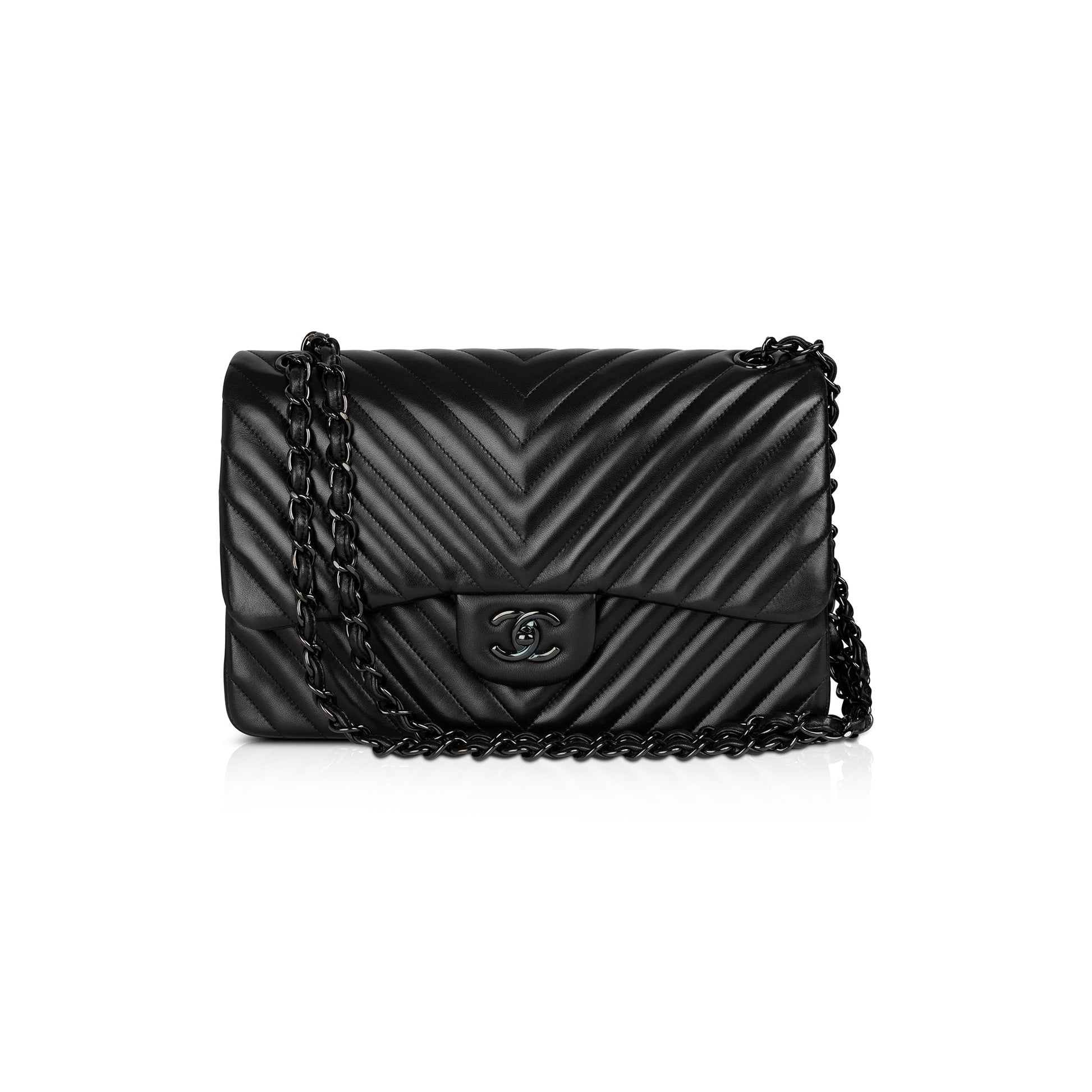 Chanel So Chevron Classic Jumbo Double Black Travel Bag