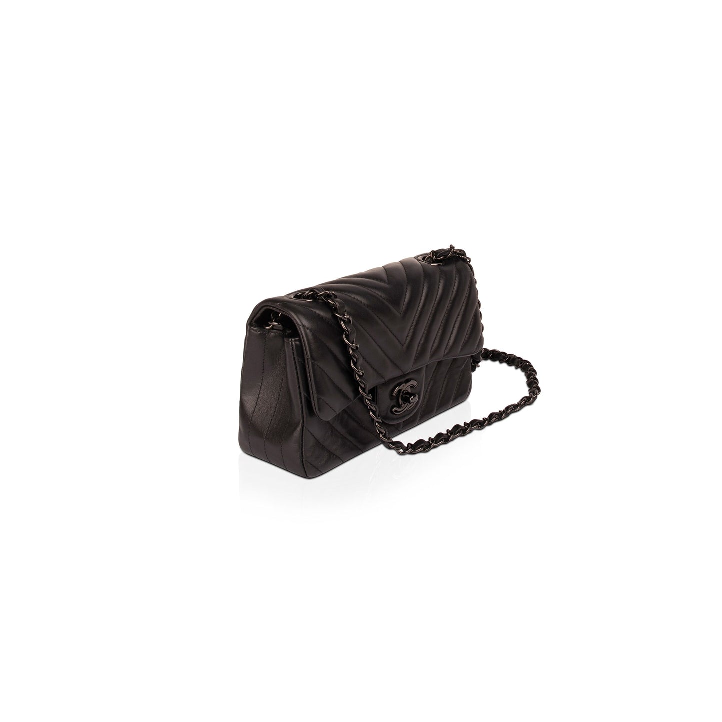 Chanel So Chevron Classic Rectangular Flap Black Travel Bag