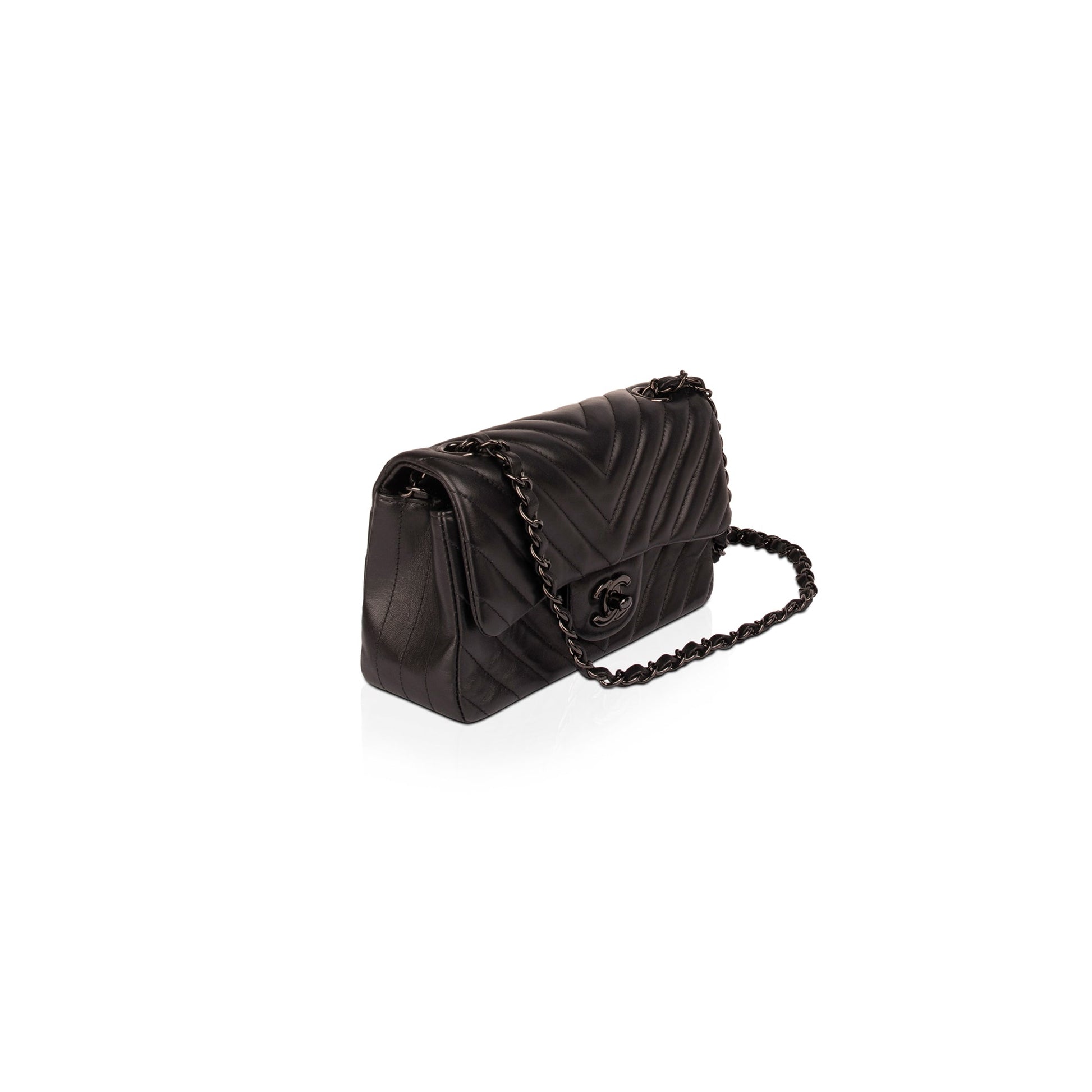Chanel So Chevron Classic Rectangular Flap Black Travel Bag