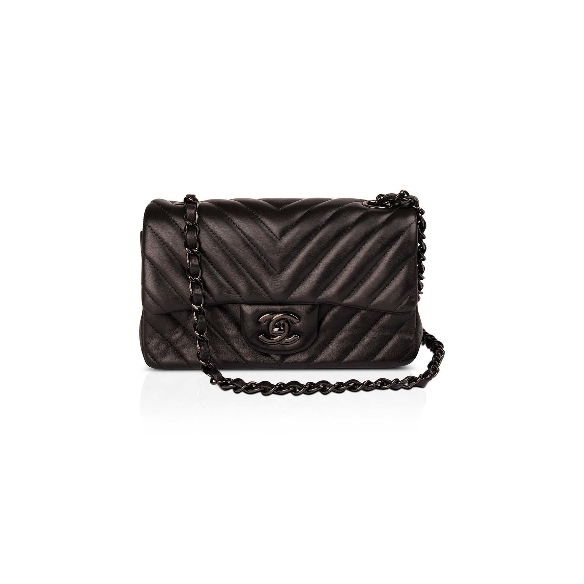 Chanel So Chevron Classic Rectangular Flap Black Travel Bag