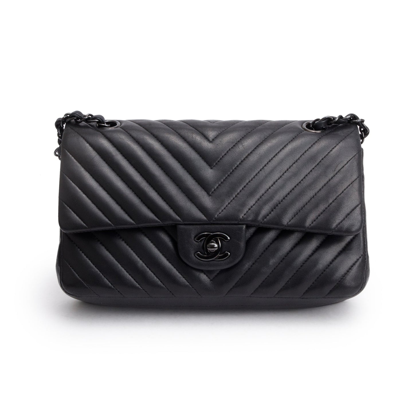 Chanel So Chevron Quilted Classic Double Leather Lambskin Black Travel Bag
