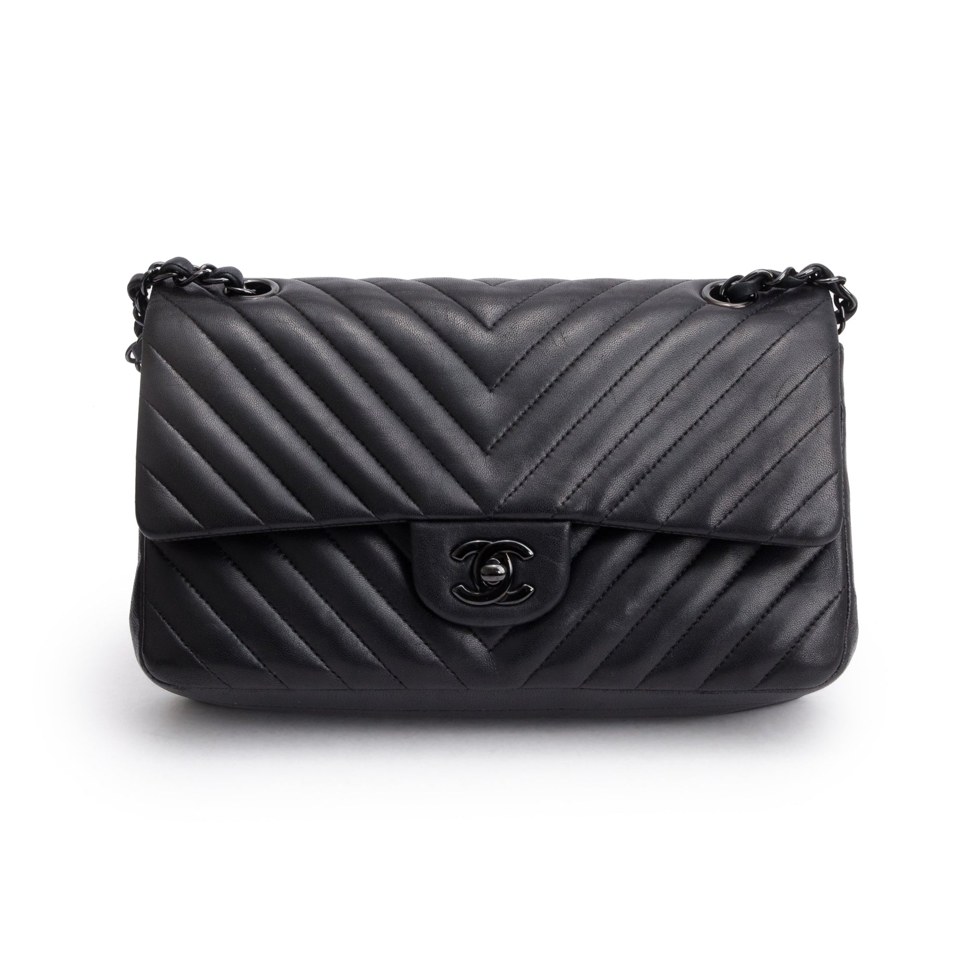 Chanel So Chevron Quilted Classic Double Leather Lambskin Black Travel Bag