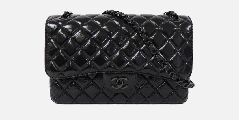 Chanel SO QUILTED CRUMPLED CALFSKIN DOUBLE FLAP Black Shoulder Bag
