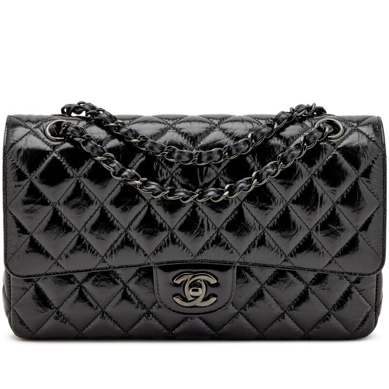 Chanel SO QUILTED CRUMPLED CALFSKIN DOUBLE FLAP Black Shoulder Bag
